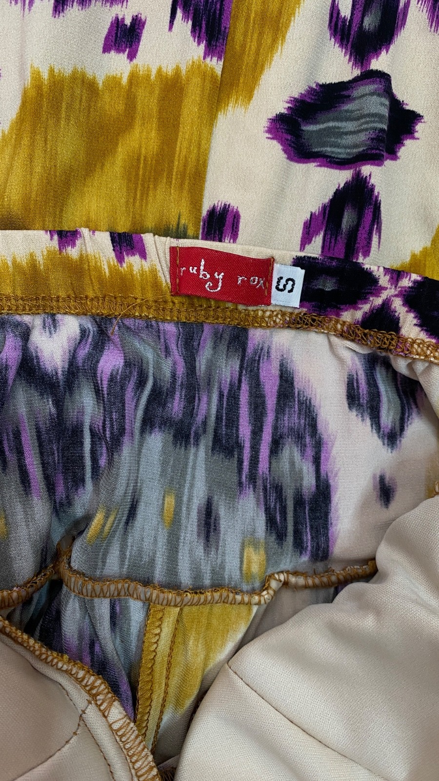 Vintage Y2K 2000s RUBY ROX halter dress S yellow purple short sleeveless stretch