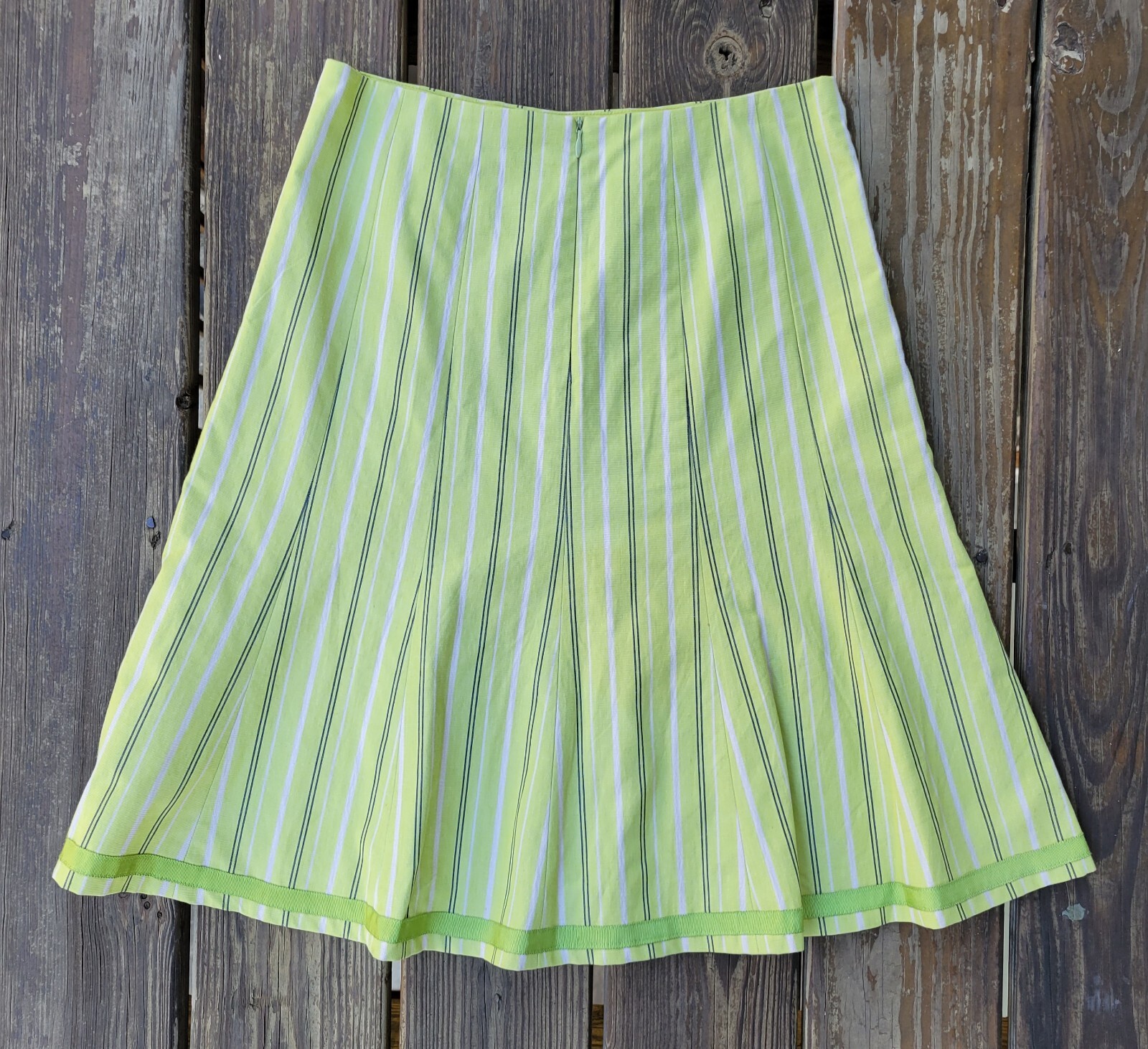 Nanette Lepore vintage 00s skirt suit jacket lime green stripe whimsy retro 0