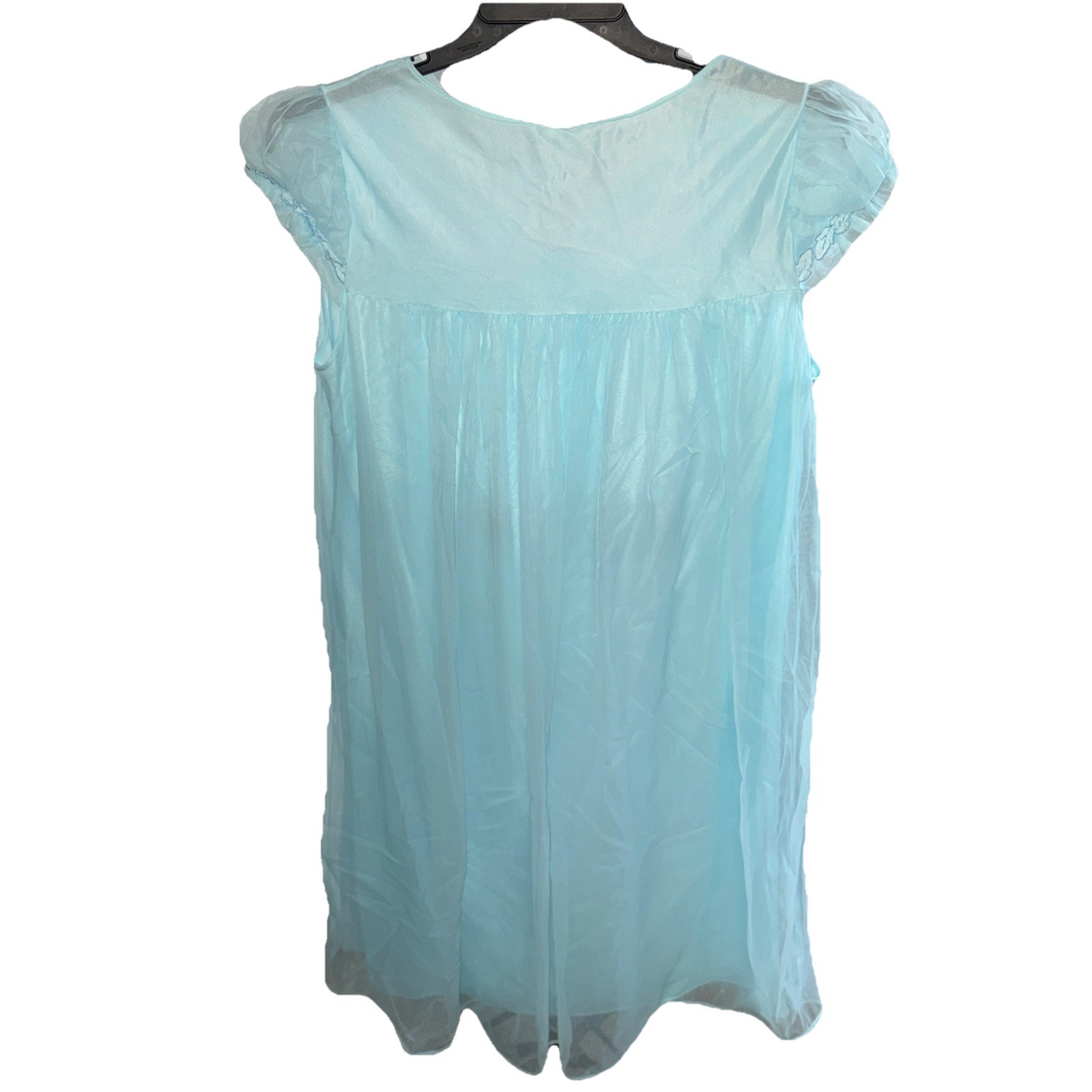 Vtg Penny’s Adorna Sz M Nylon Chiffon Nightgown Dress Baby Blue Lace Babydoll