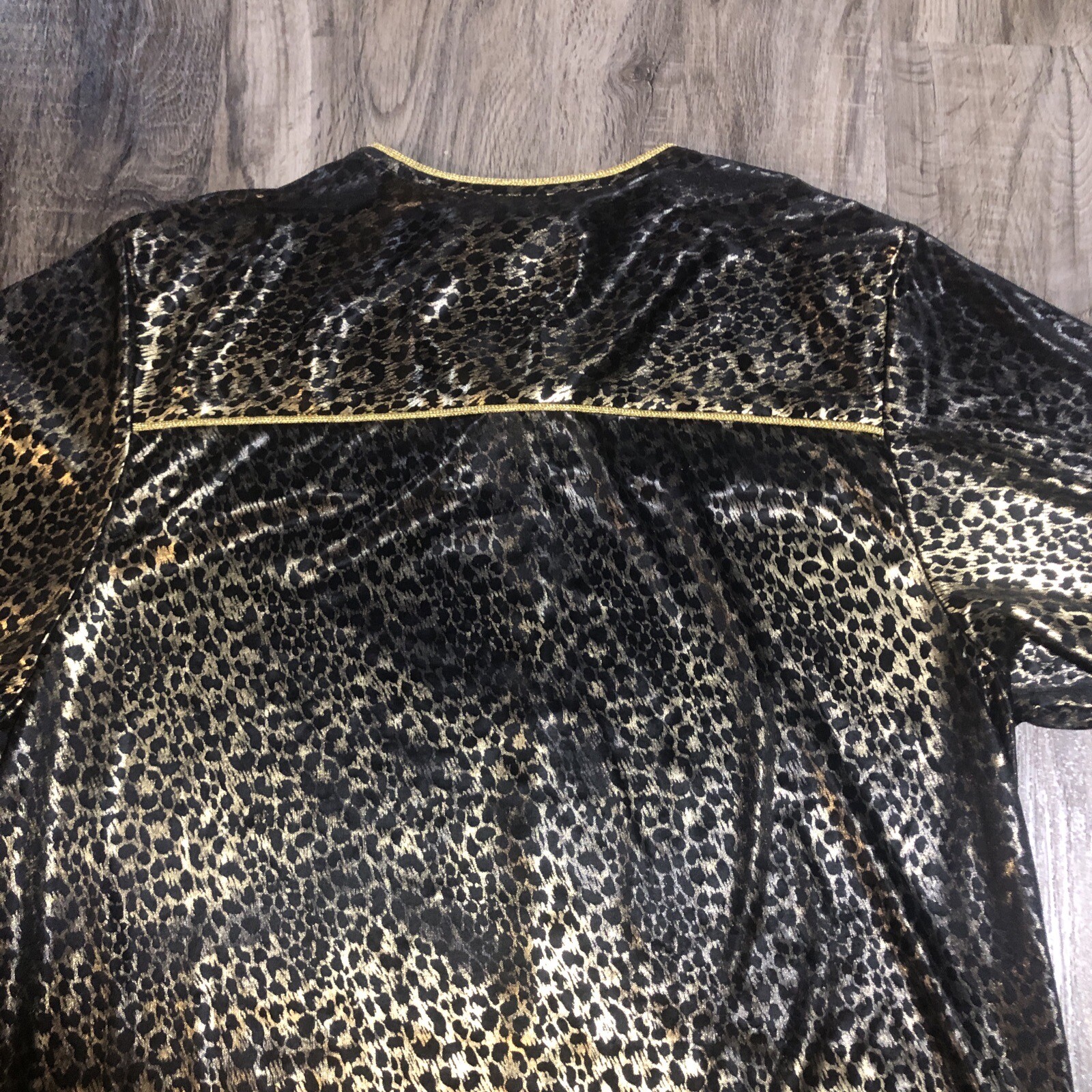 Vintage NIGHT GOWN Cheetah LEOPARD Animal Print Silky Sheer Lingerie Sz M Gold
