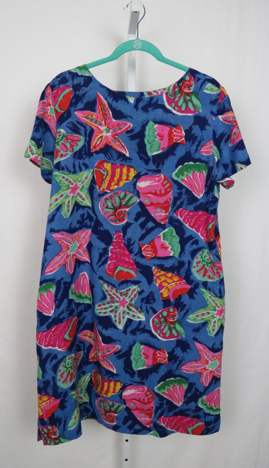 VTG 1990s PEPPERMINT BAY TROPICAL OCEAN DRESS STARFISH SEA SHELLS ROPE BELT