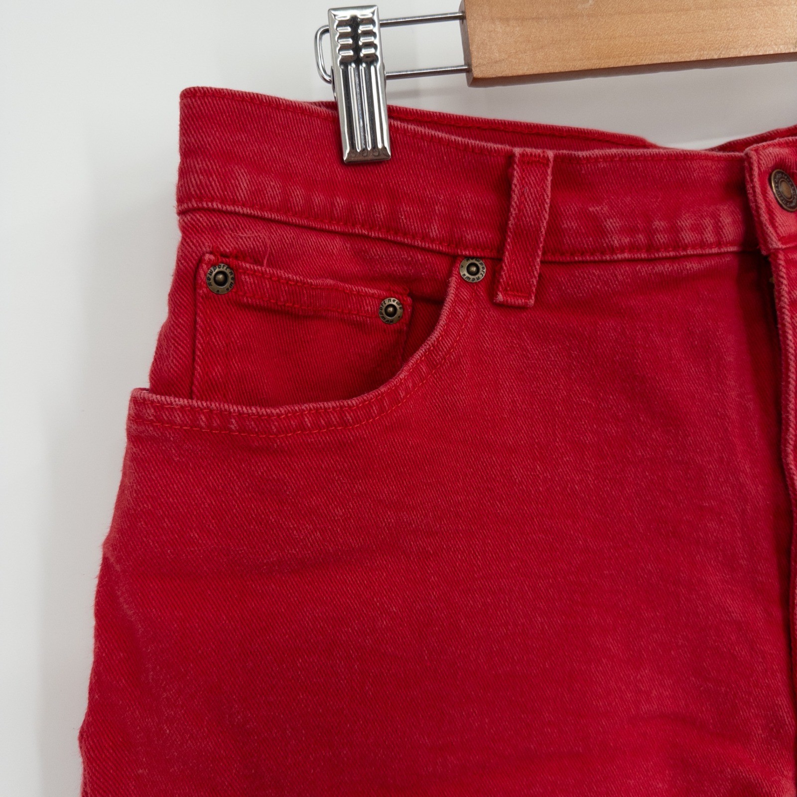 Vintage 90s Red Denim Shorts Womens L High Rise Mom Retro Normcore Americana