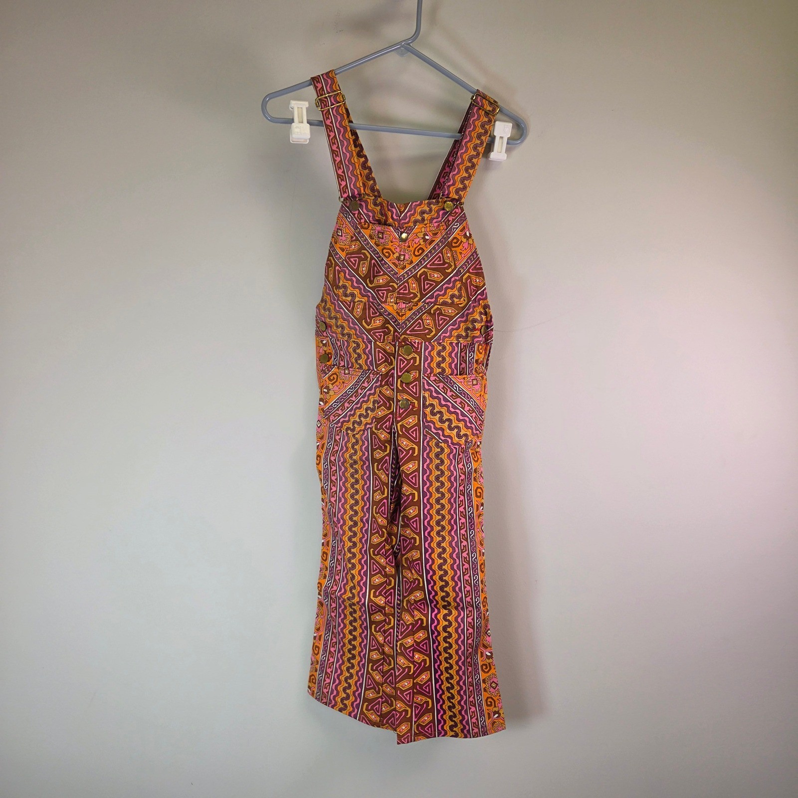 Vintage Flys Shelbyville TN Geometric Print Cotton Overalls Orange Purple Size 8