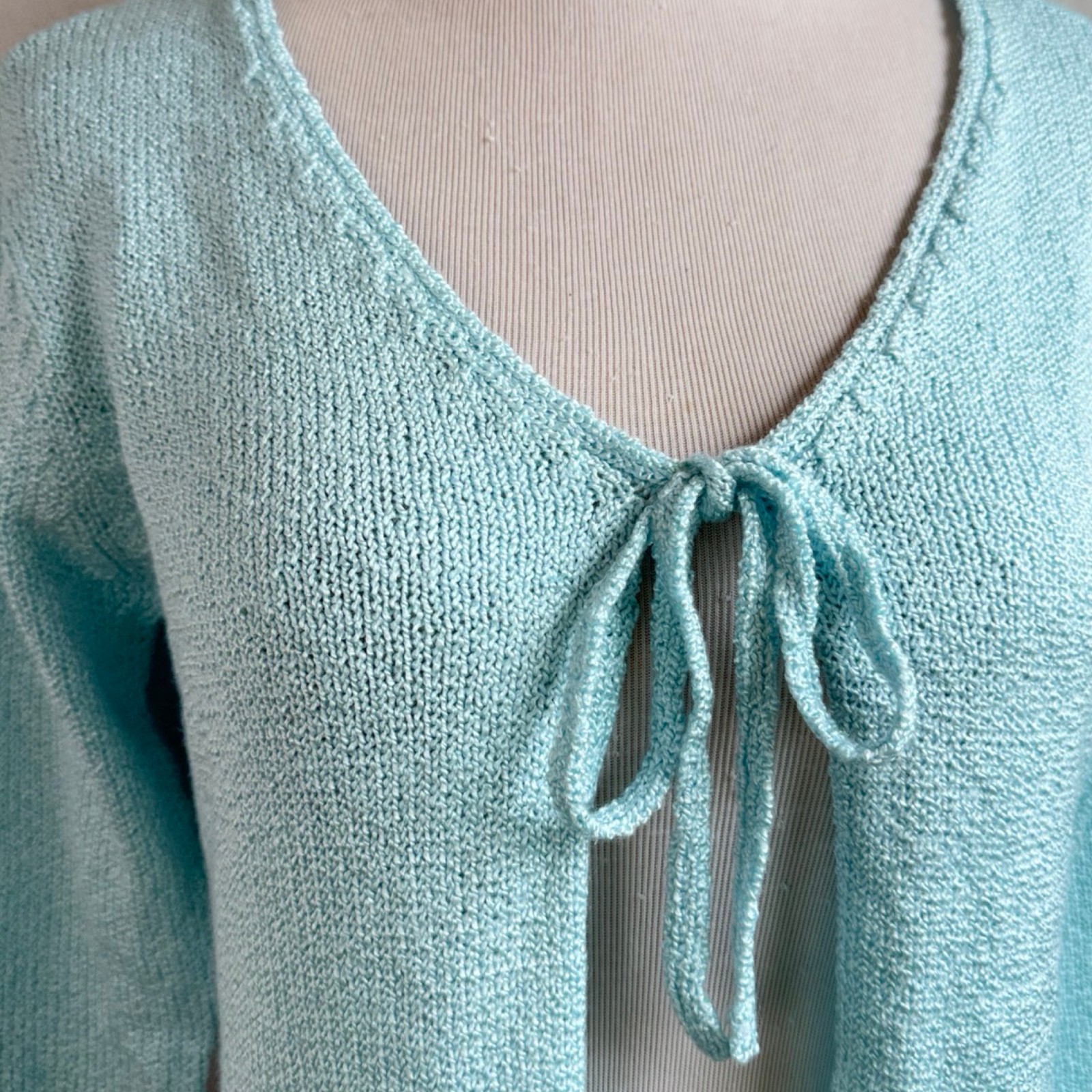 Vintage Light Blue Tie-Front Knit Cardigan Sweater Womens Size Small 90s Talbots
