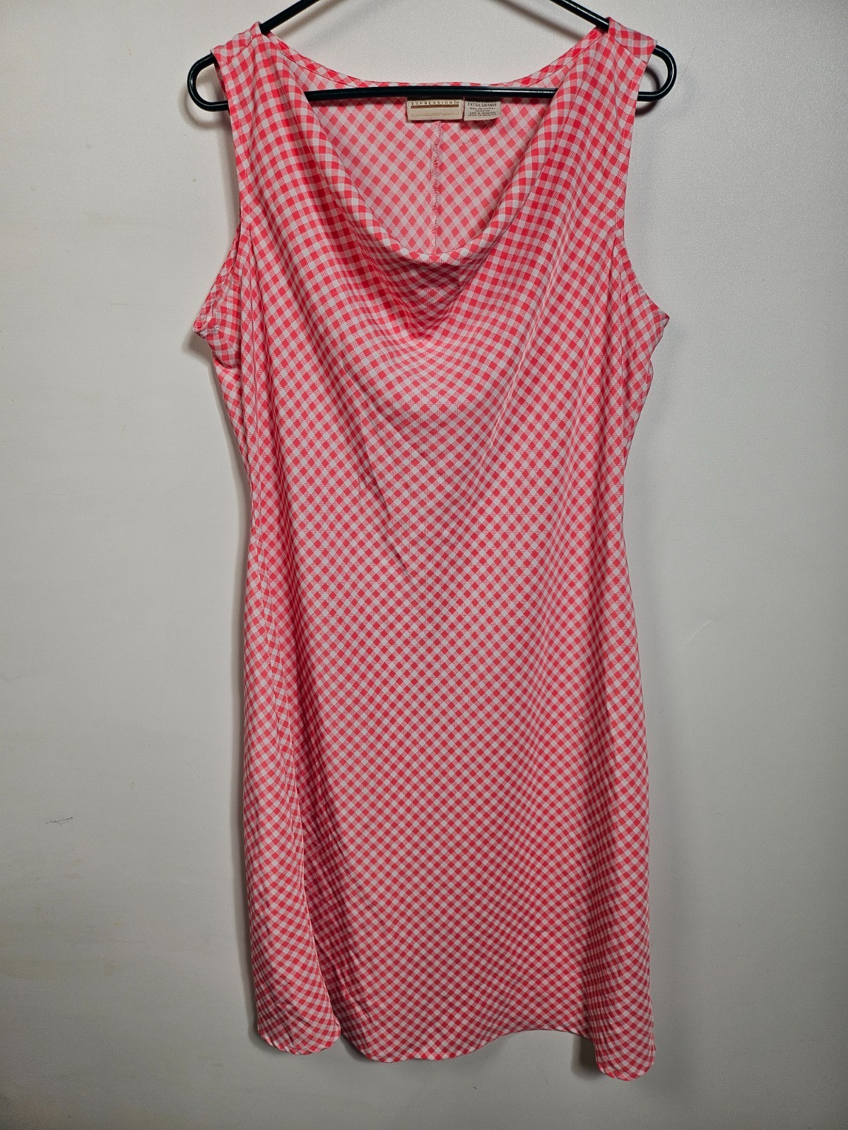 VTG Expressions 1990’s Style Coral Checkered Sleeveless Midi Dress Size XL