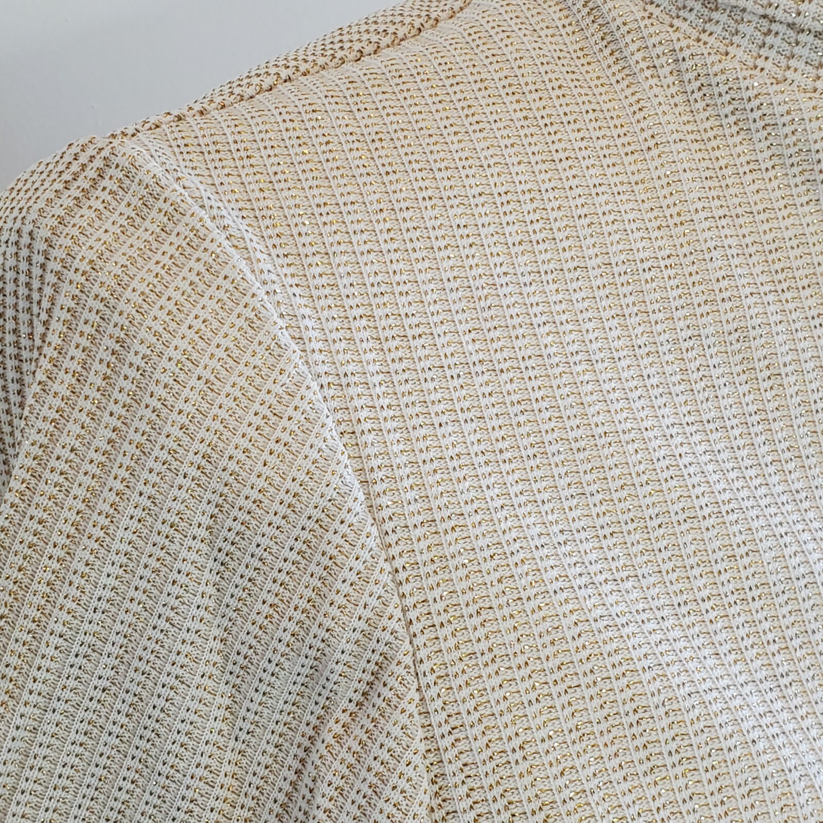 Neutral Beige Gold Metallic Sparklw Ribbed Turtleneck Vintage 80s Chic S/M