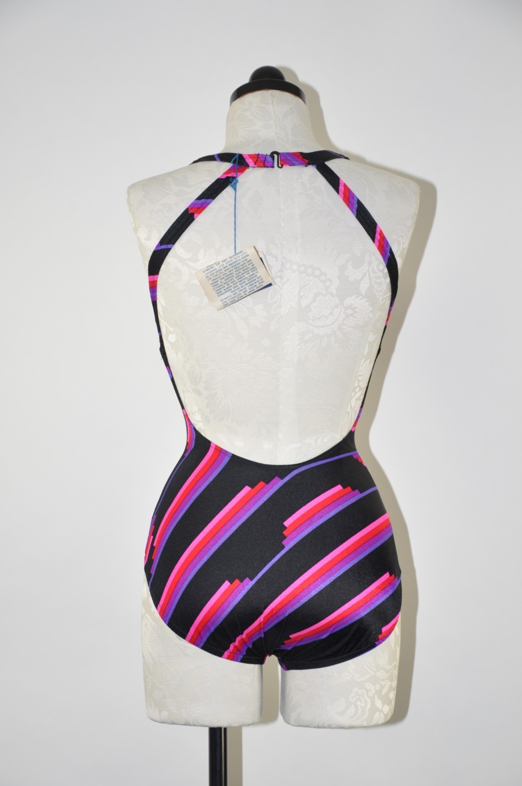 60s Rose Marie Reid Purple Striped Racerback Backless One Piece Swimsuit Women S
