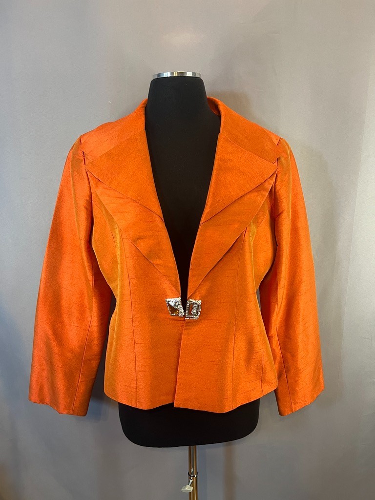 Elizeh New York Paris Orange Shantung Rhinestone Evening Jacket Womens 12