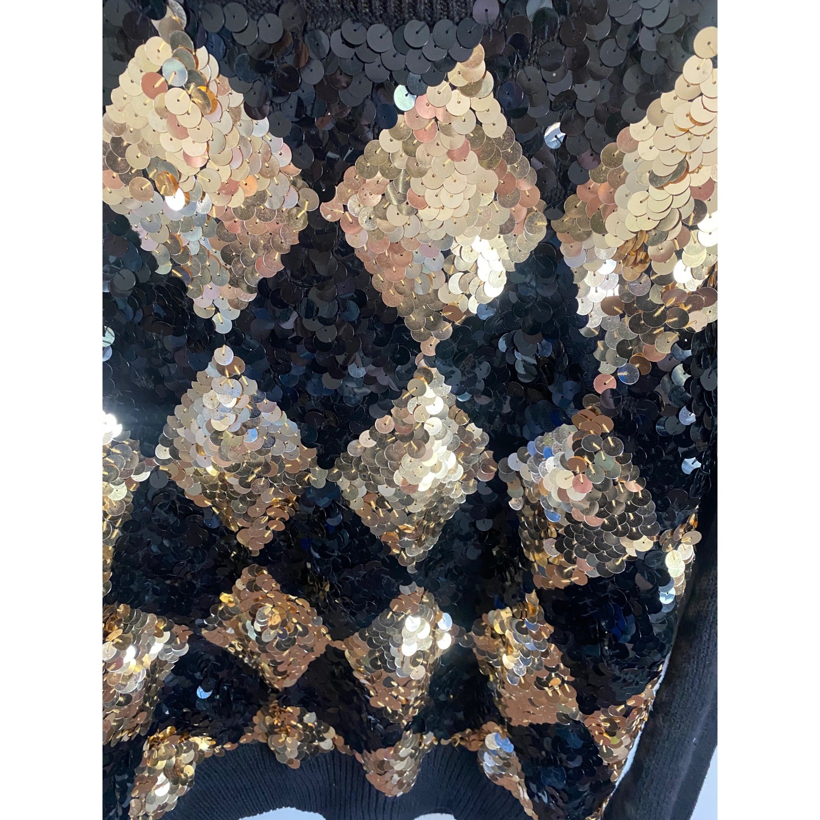 Carol Horn Workshop Vintage Black Gold Sequin Argyle Sweater Womens Medium Ramie