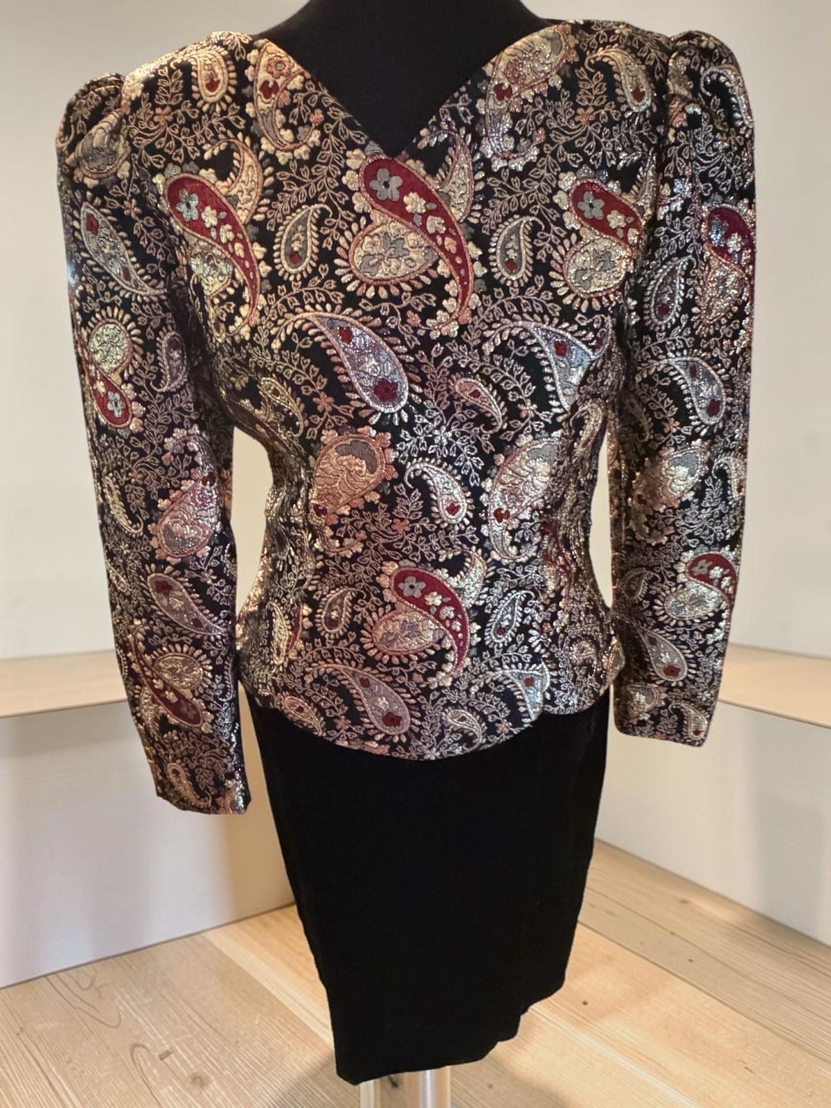 Vintage Talbots Scott McClintock Paisley Brocade and Black Velvet Dress