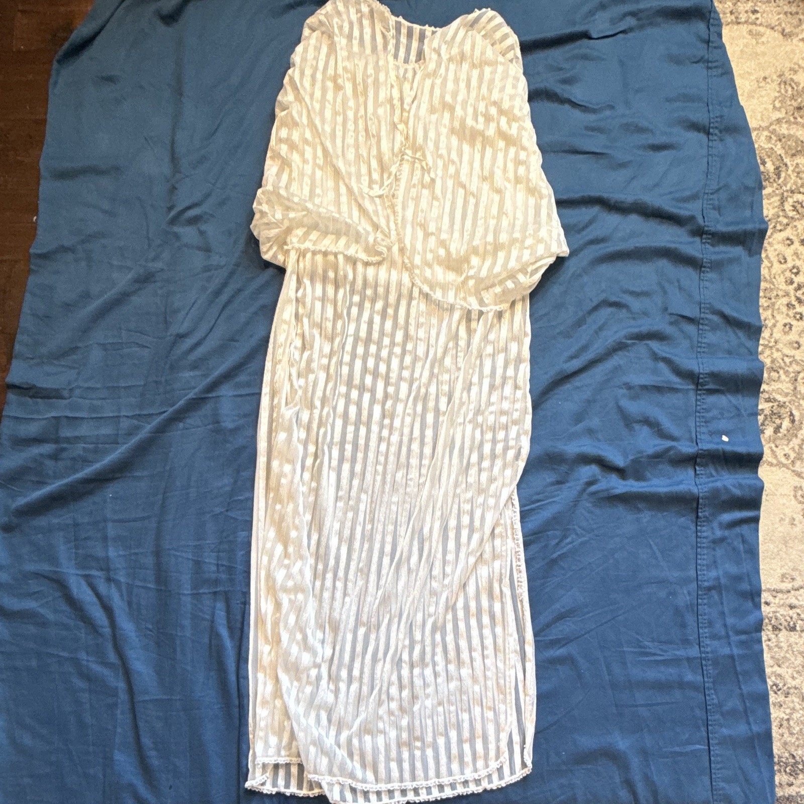 Vintage Sheer White Striped Slip/Petticoat Lingerie 100% Polyester Size L