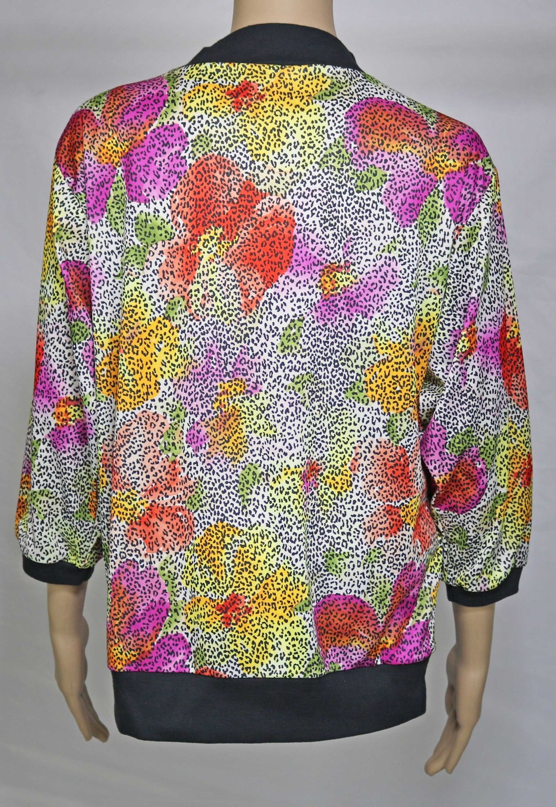 80s Vintage Top Shirt Blouse Colorful Leopard Animal Floral Print New Wave Large
