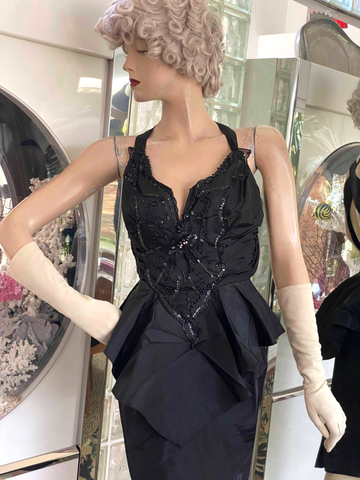 VTG XS SEXY 70s 80s Peplum Wiggle Dress Climax Karen Okada David Howard