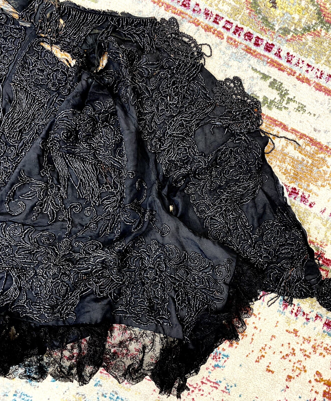 Authentic 1800s Victorian Black Jet Beaded Jacket Damaged Costume Inspo as is