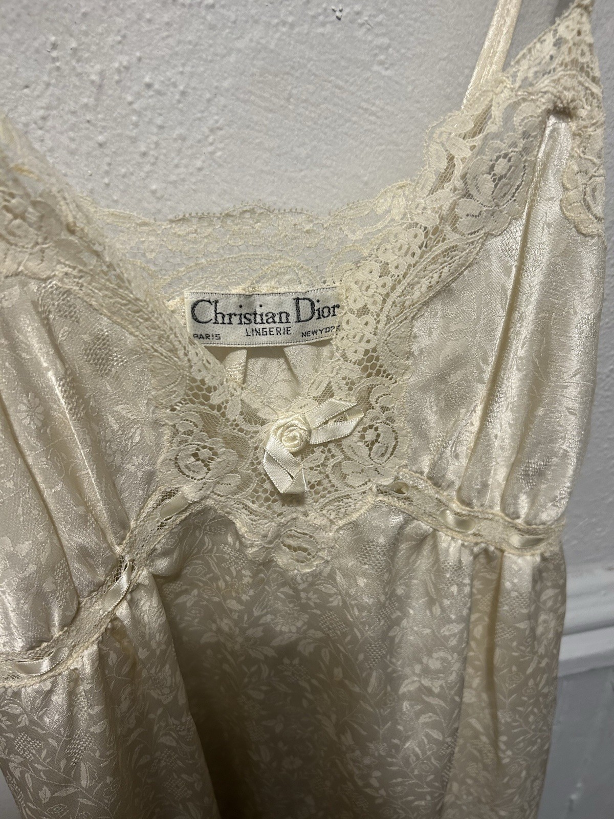 Christian Dior Lingerie Ivory Lace Trim Slip Nightgown Chemise