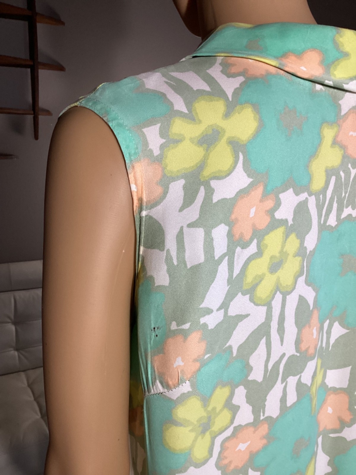 Vintage 60s Floral Watercolor Drop Waist Sleeveless Dress Mod Hippie
