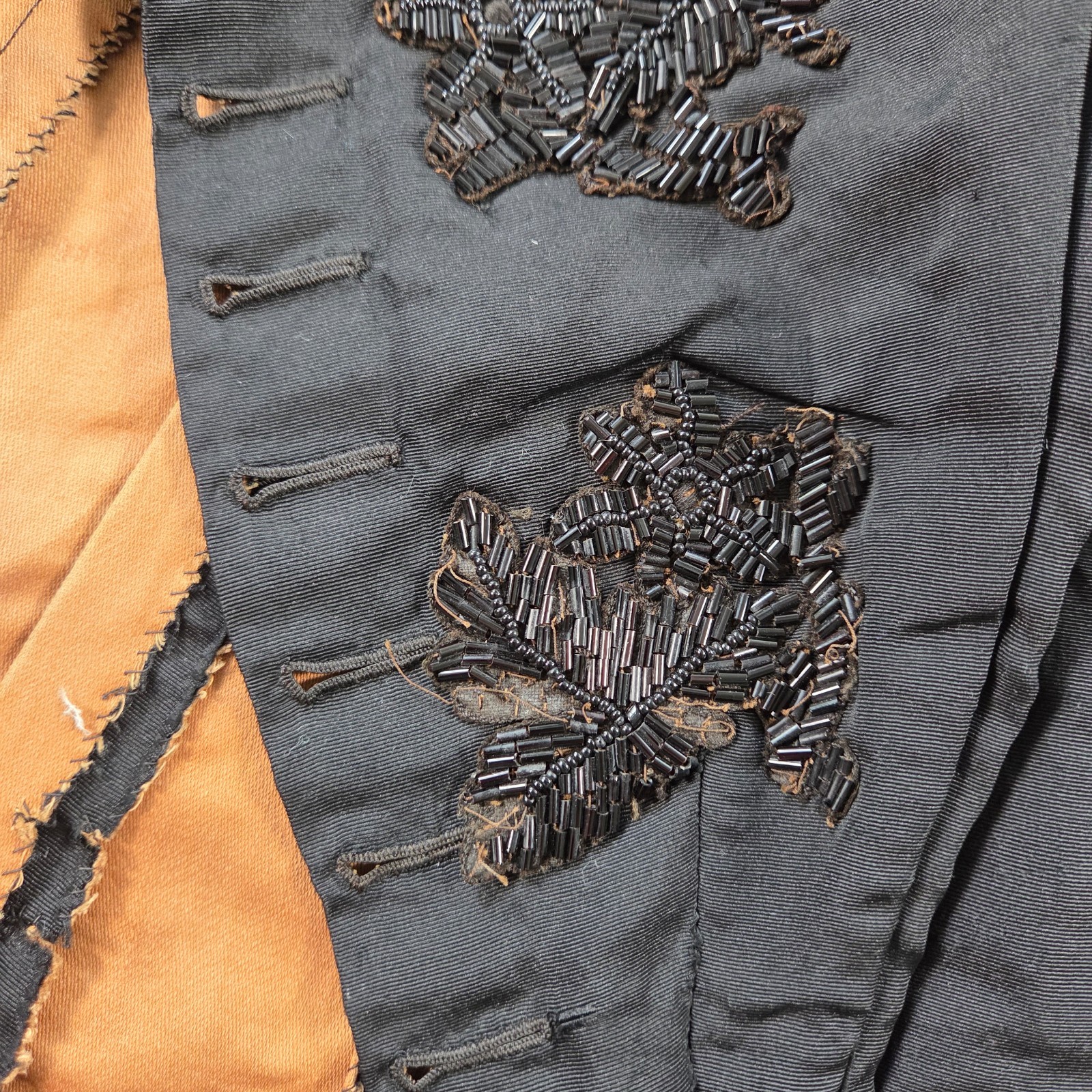 Vintage Antique Jacket Womens Black Silk Bodice Floral Beaded Victorian 1900s