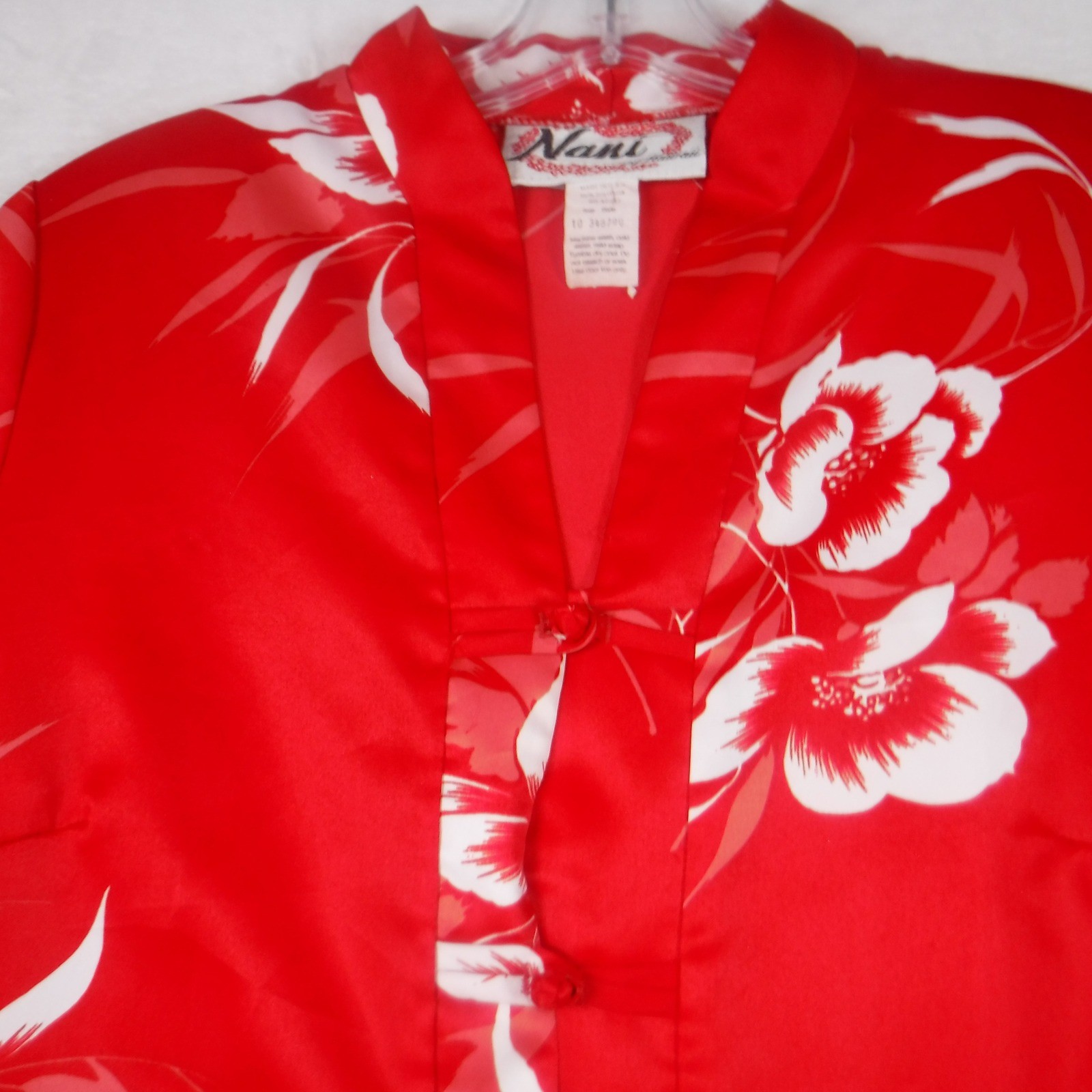 Nani of Hawaii Vintage Red Hibiscus Floral Frog Button Blouse Top Size 10