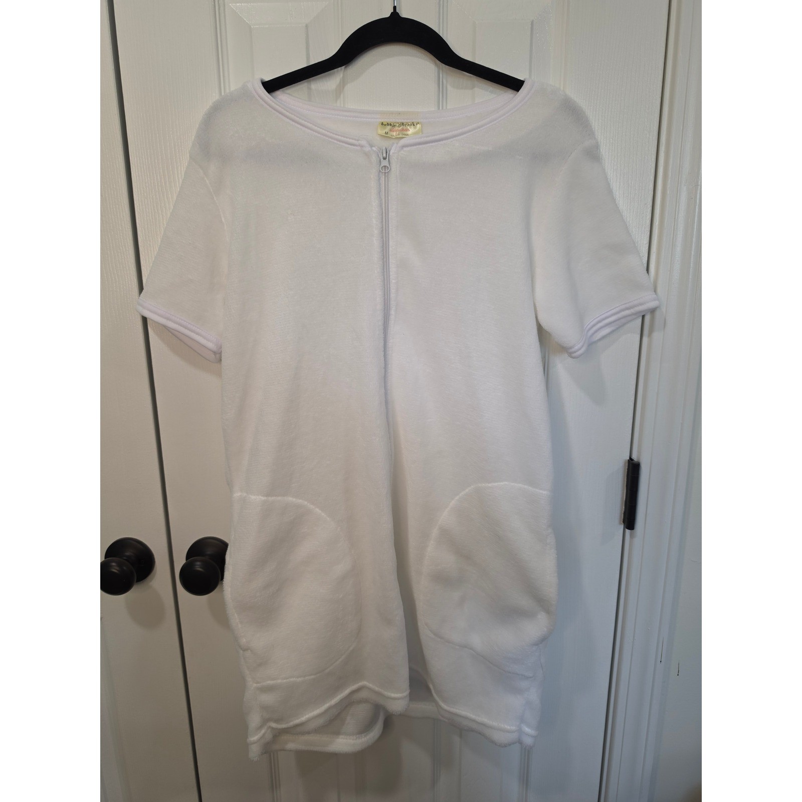 Bobbie Brooks Vintage White Terry Cloth Zip Front Swim Cover Up Robe NWT Medium