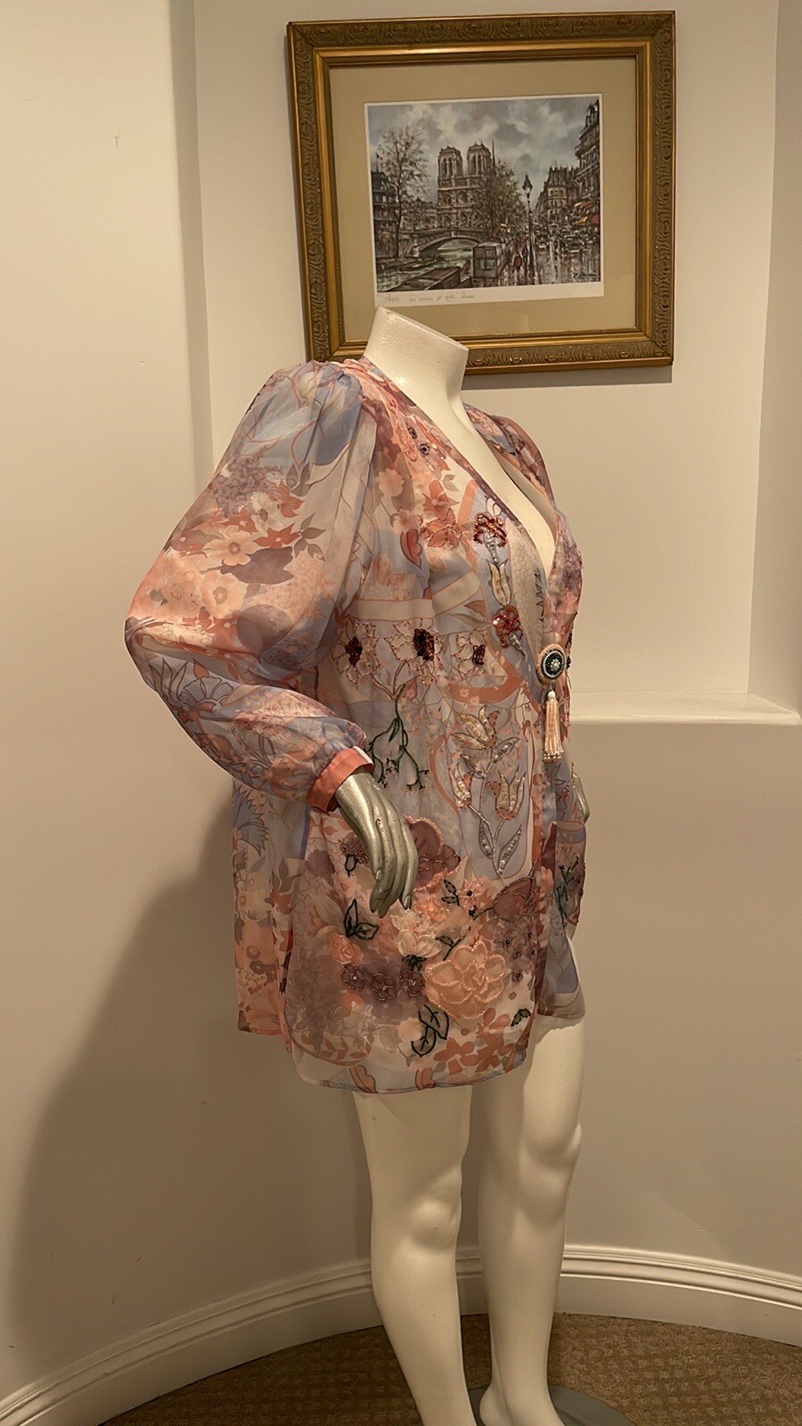 Diane Freis Original Vintage Beaded Sequin Floral Jacket Tassel Floral Print