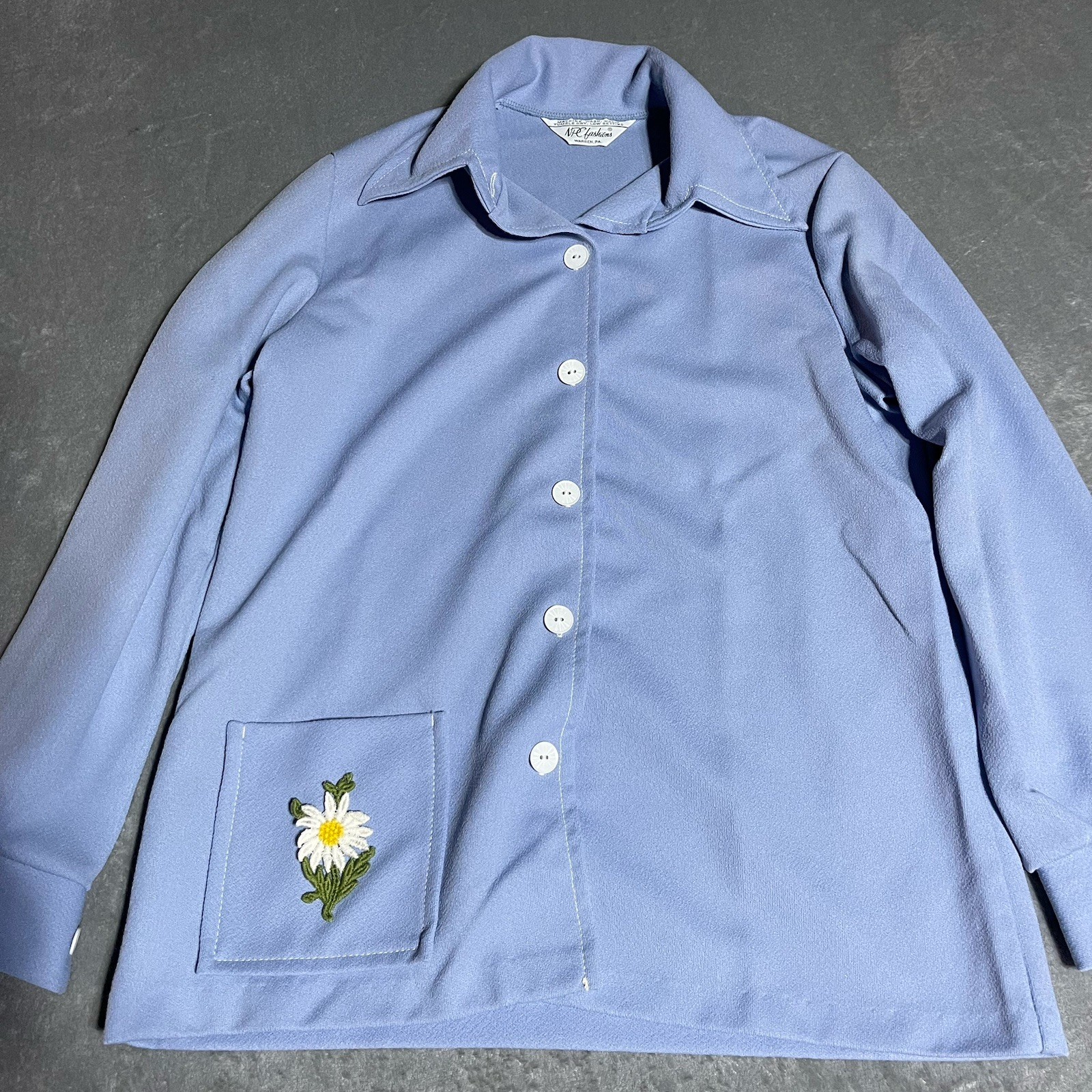 True Vintage NPC Fashions Shirt Womens Large Blue Long Sleeve Button Up 60s 70s