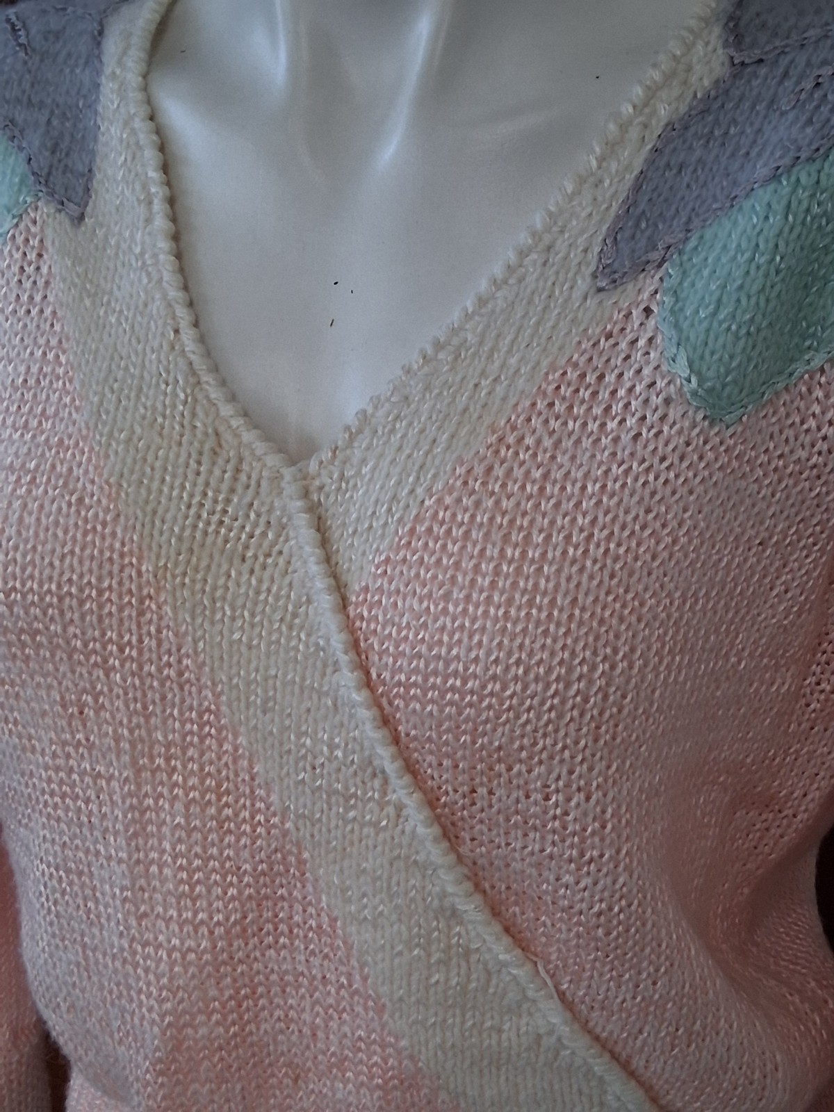 Vintage 80s Ginenne Pink Gray Super Soft Angora Orlon Knit Sweater L/42