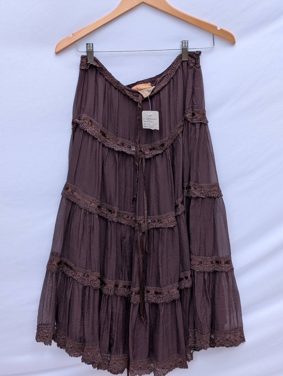 Vintage Antique Rangoon Skirt, Chocolate Brown, Size Extra Small, With Tags