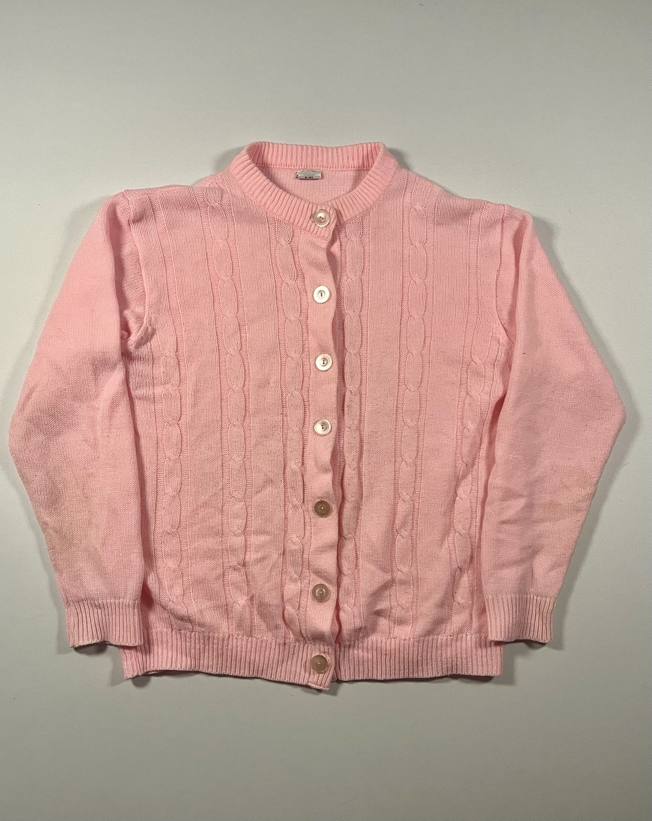 Vintage 80s Miss K Pink Cable Knit Cardigan Sweater Made In Korea Size 42
