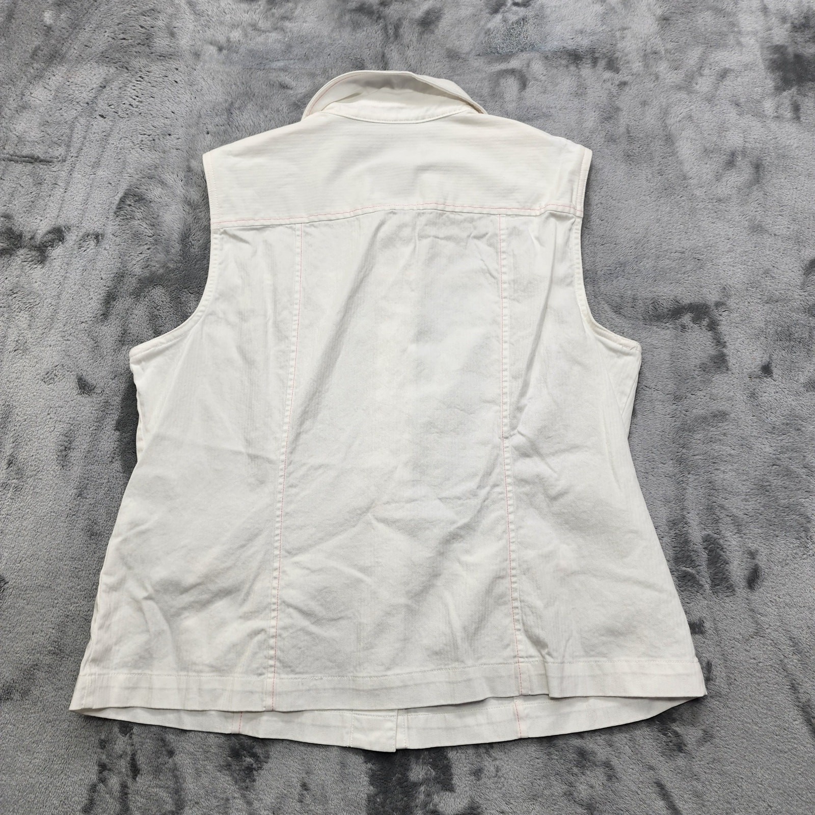 Vintage Christopher & Banks Vest Womens L White Pink Sleeveless Button Up Preppy