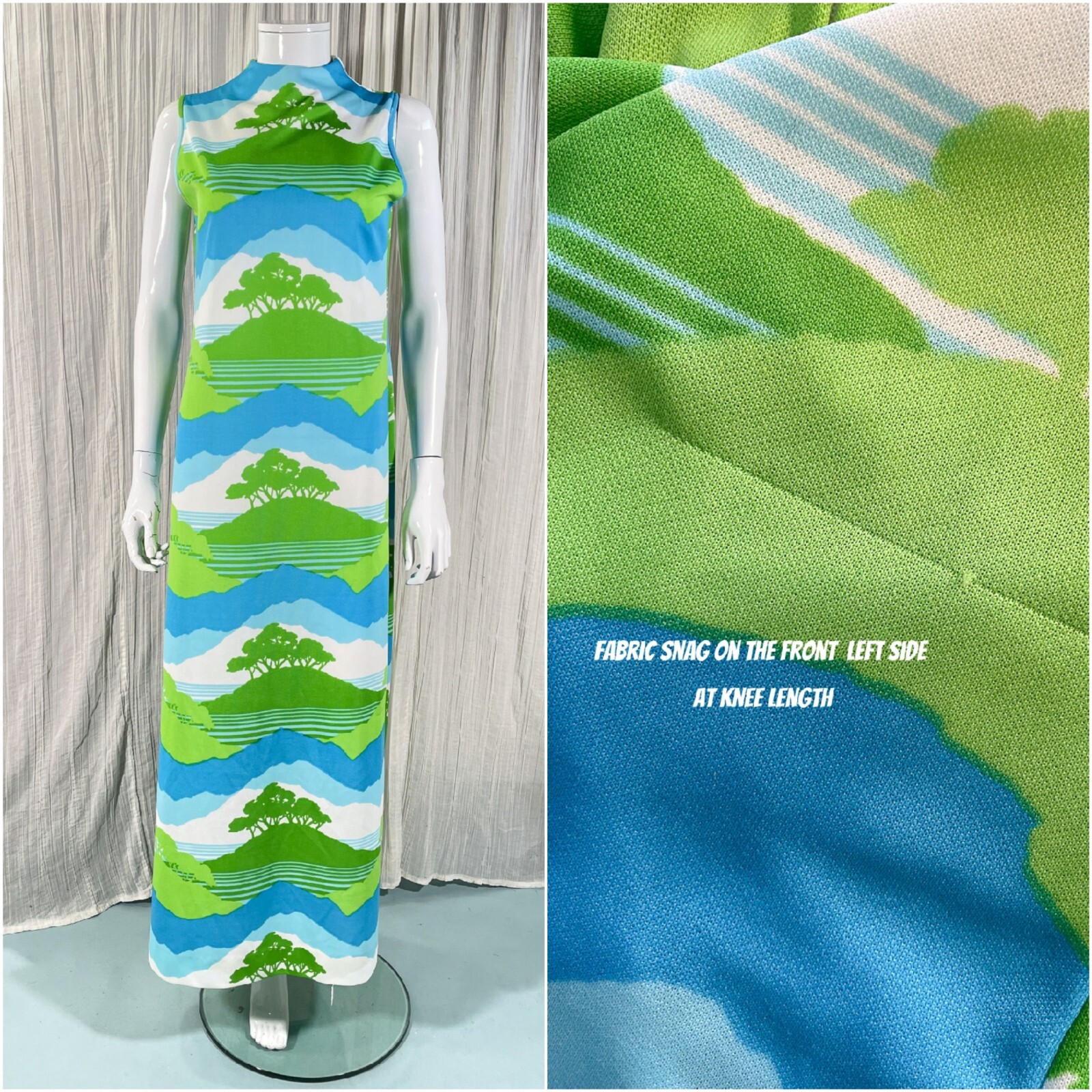 Vintage Maxi Dress Trees/Nature/Novelty Print, Bohemian Hippie Dress S