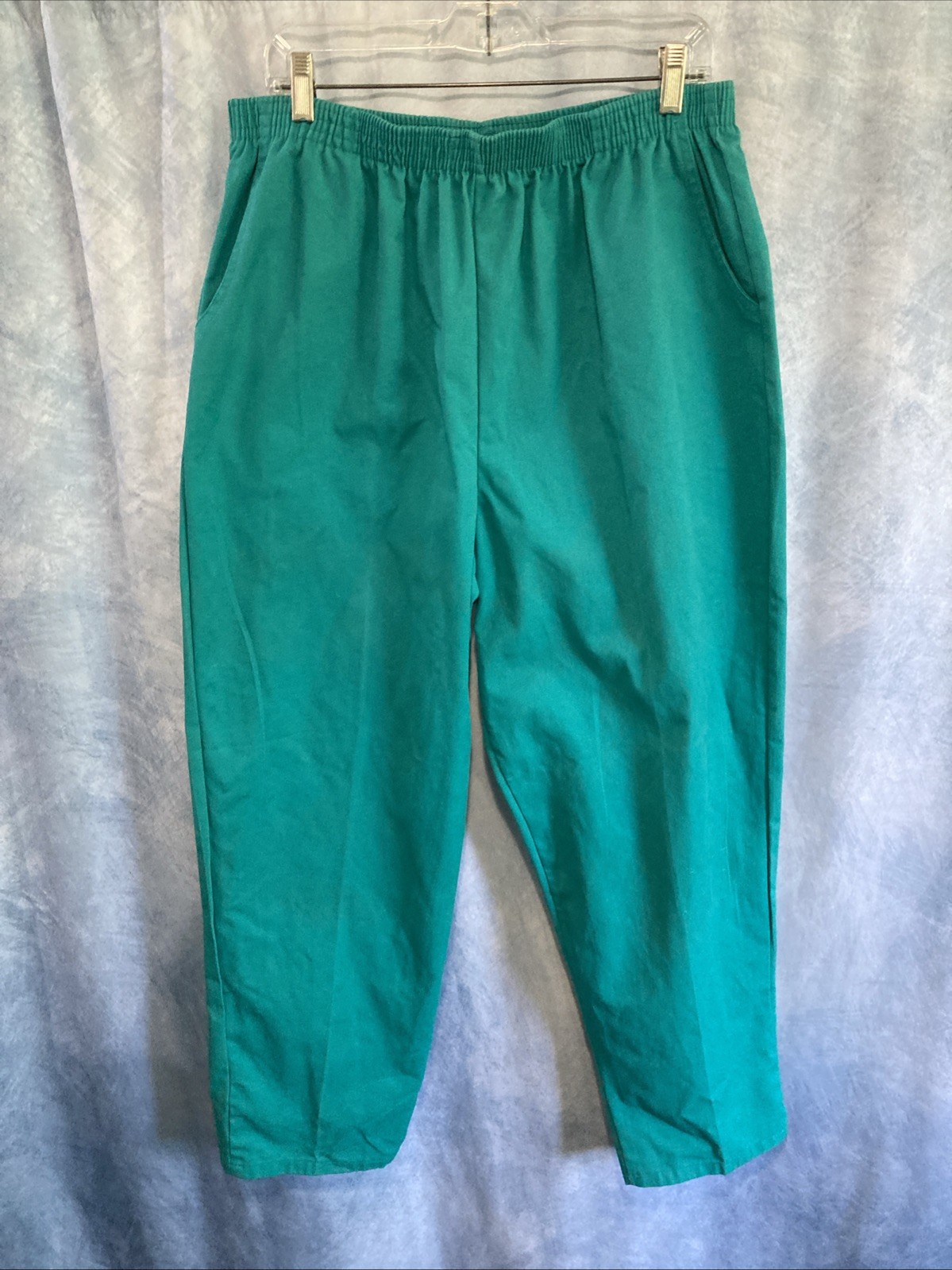 Vtg 90s Bobbie Brooks Woman Elastic High Waist Mom Pants Turquoise Teal Cotton L