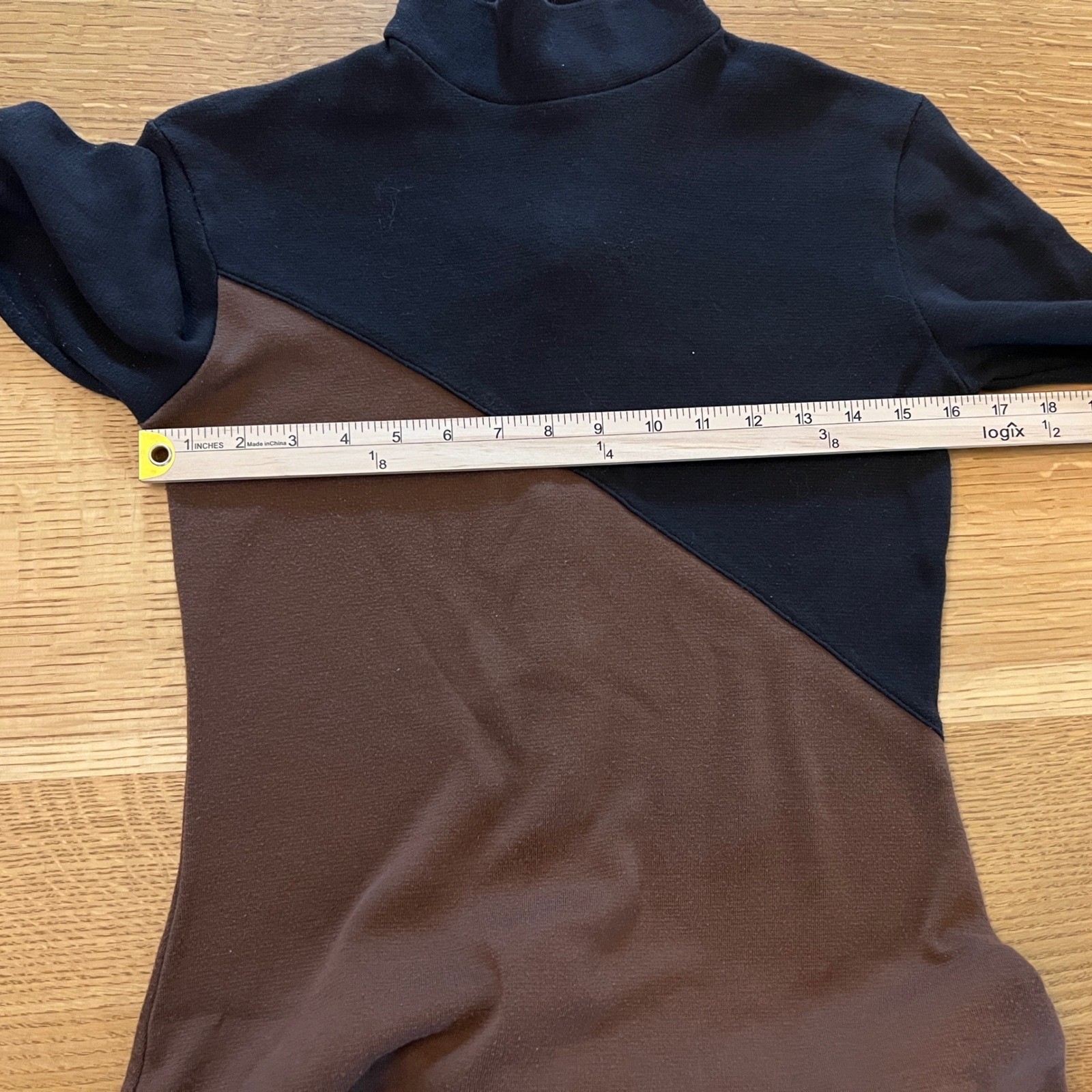 Vintage 90s Stylework Brown Black Colorblock Midi Dress Mock Neck Mod Minimalist