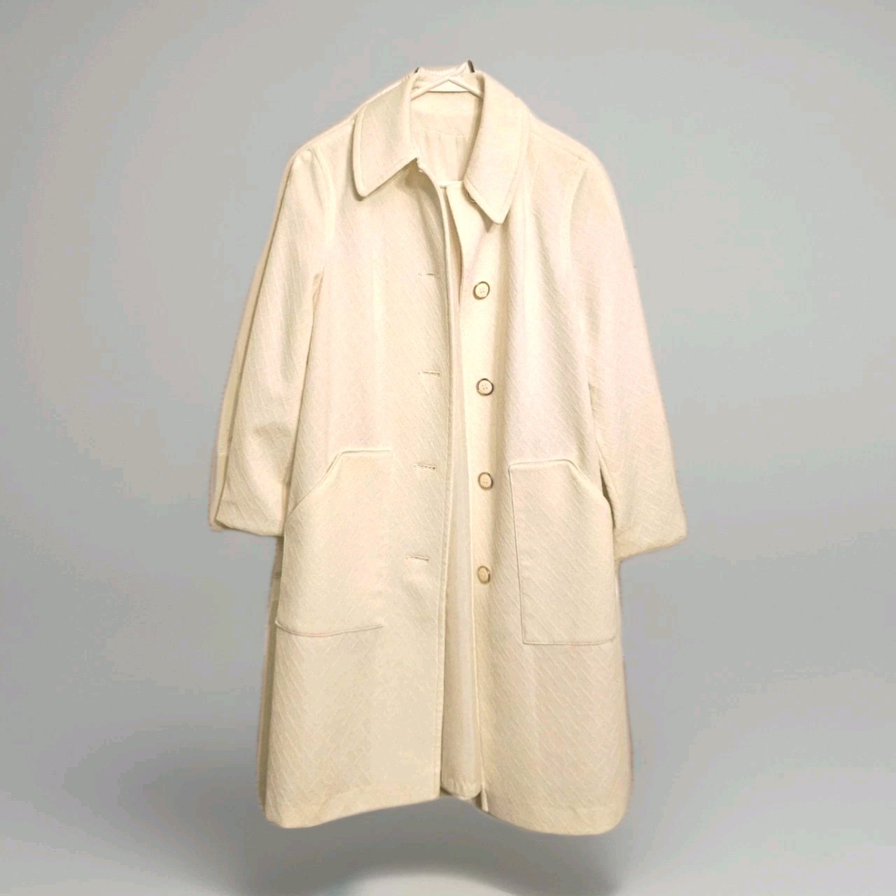 Fisherman True Vtg 1960s MCM Ivory Cream Overcoat 10 Jackie O Minimalist Costume