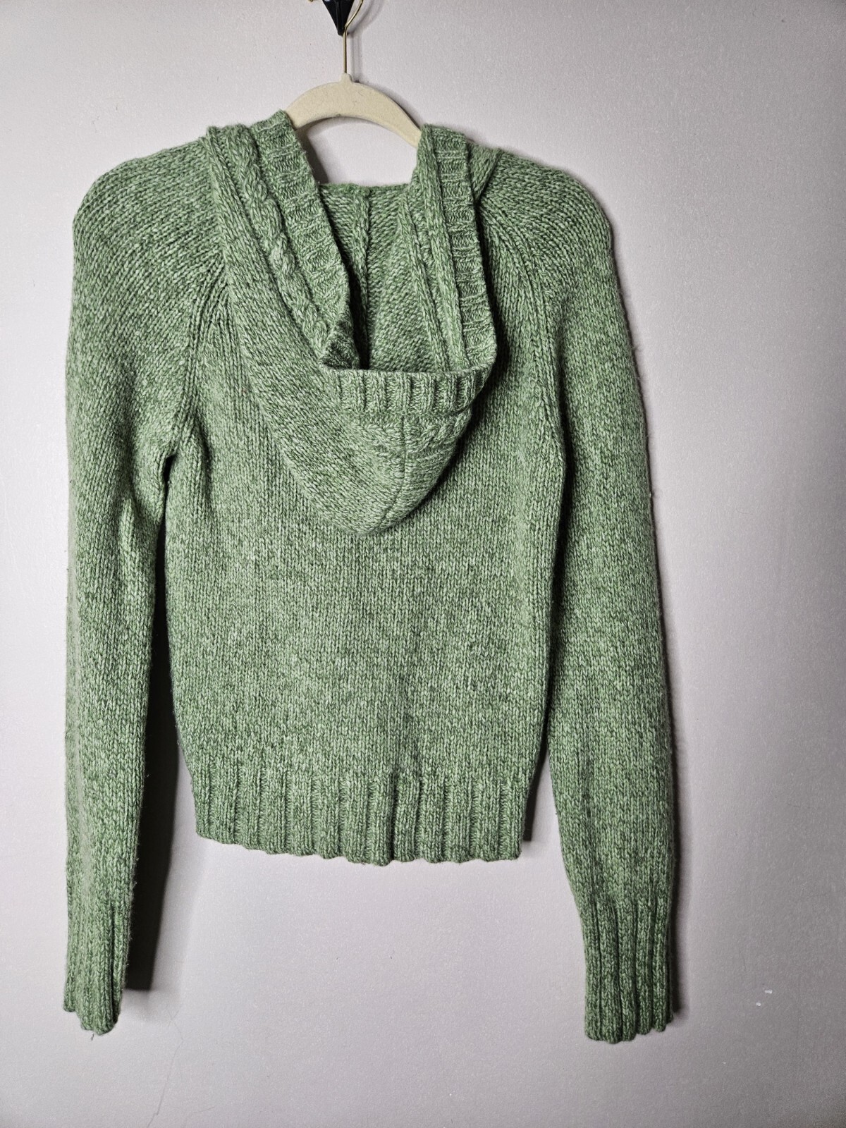 Y2K Bke Vintage Green Tweed Hooded Kangaroo Pocket Button Cardigan