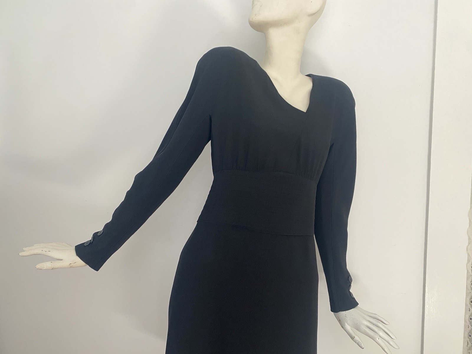 Vintage Sonia Rykiel Black Dress 80s LBD Designer France Long Sleeve Crepe