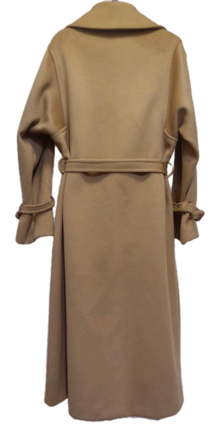 Vintage Stevens Forstmann Wool Long Coat Camel Belted USA ILGWU Quiet Luxury L