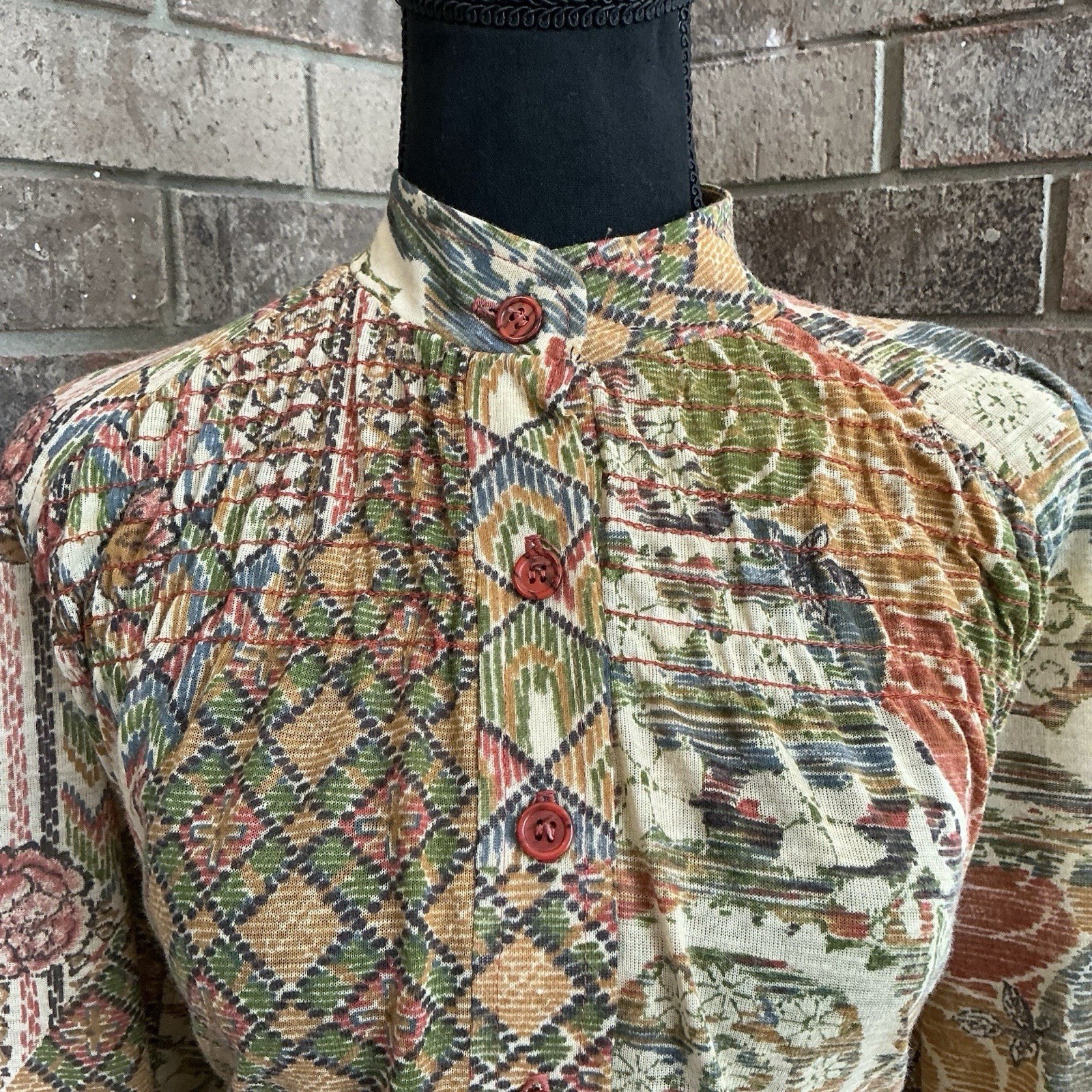 70s VINTAGE Jonathan Logan Patchwork Print Midi Dress Size 11/12 Women’s #9D4