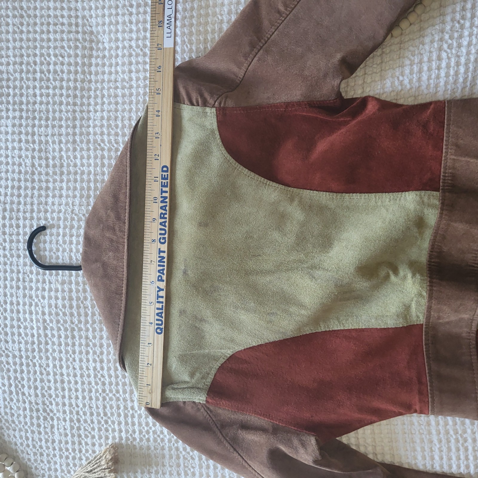 Vintage Patchwork Suede Belted Jacket Mod GoGo Zip Pockets Multicolor Size Small