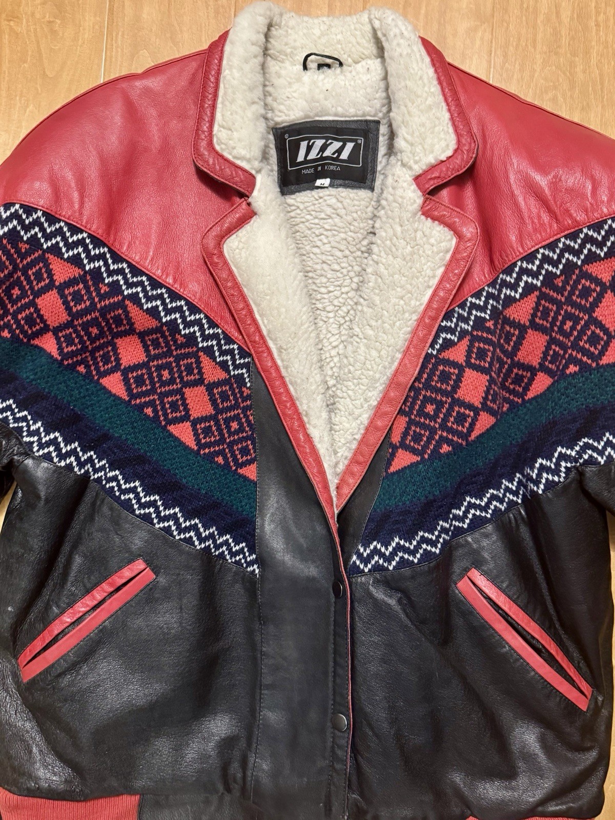 Vintage 90s IZZI Leather Lined Jacket Mixed Pattern/Color Sz. M