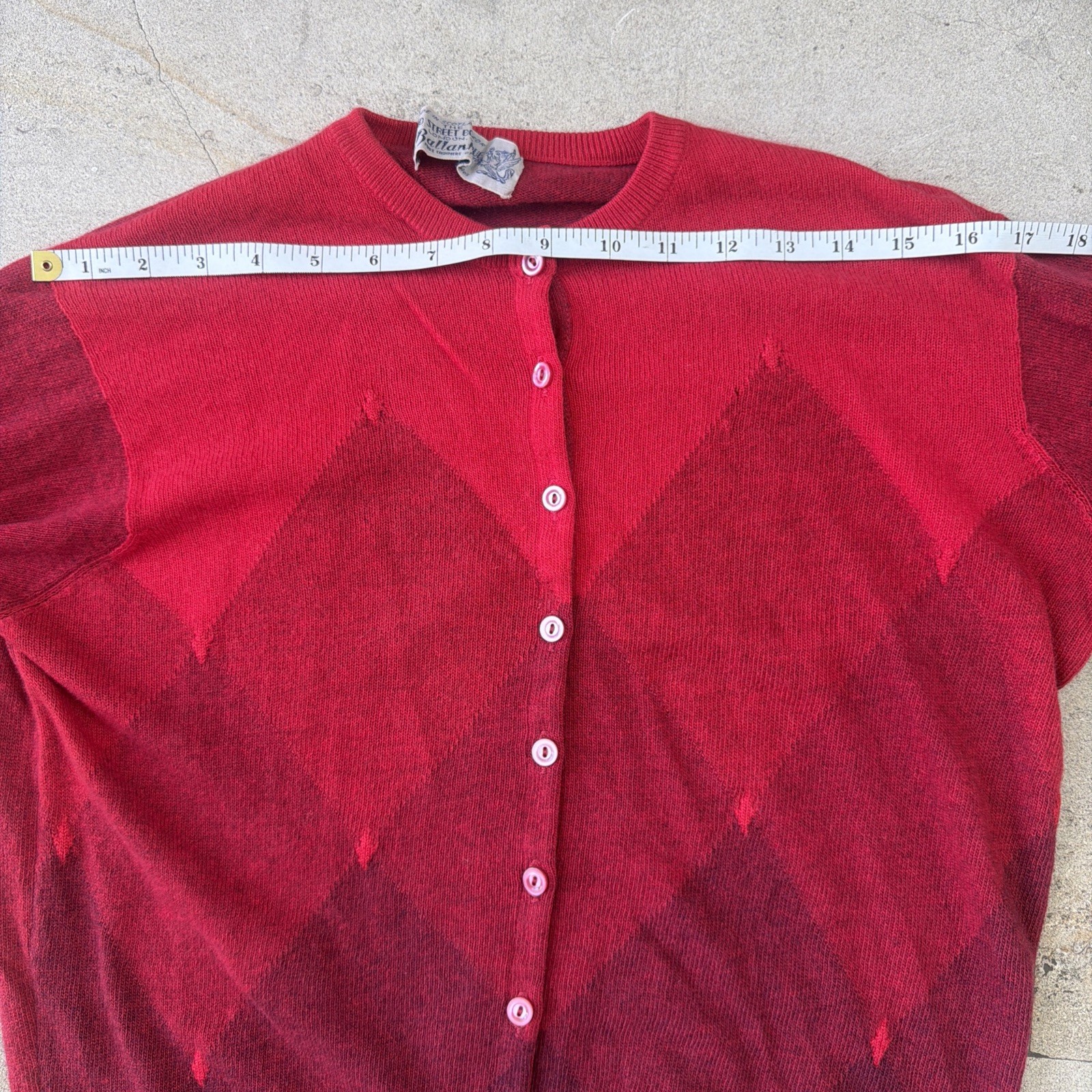 Vintage 1950s Ballantyne Scotland 100% Cashmere Cardigan Sweater Bond Street Red