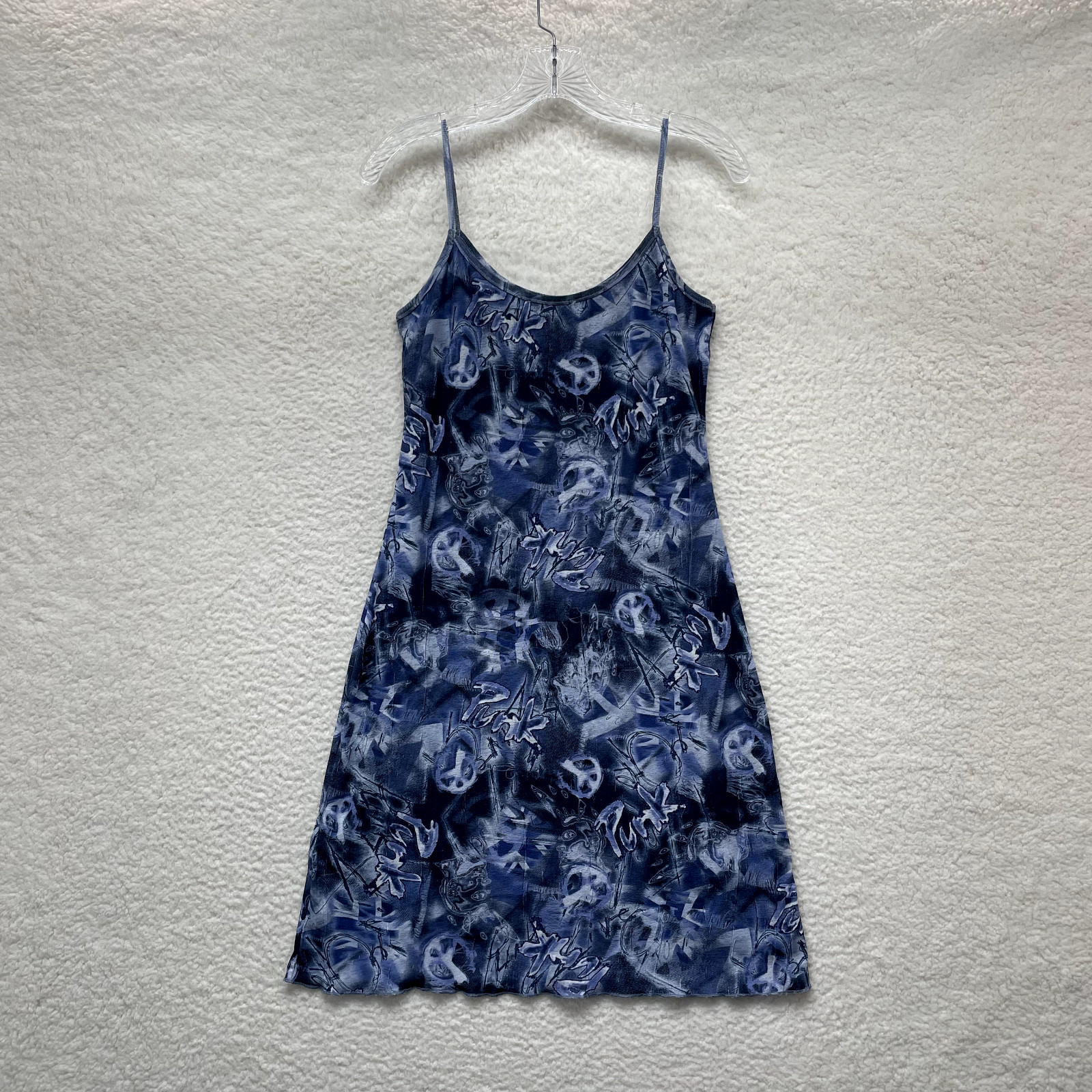 90s Y2K Vintage Mesh Mini Dress Large Blue Cyber Club Rave Fairy Goth Whimsigoth