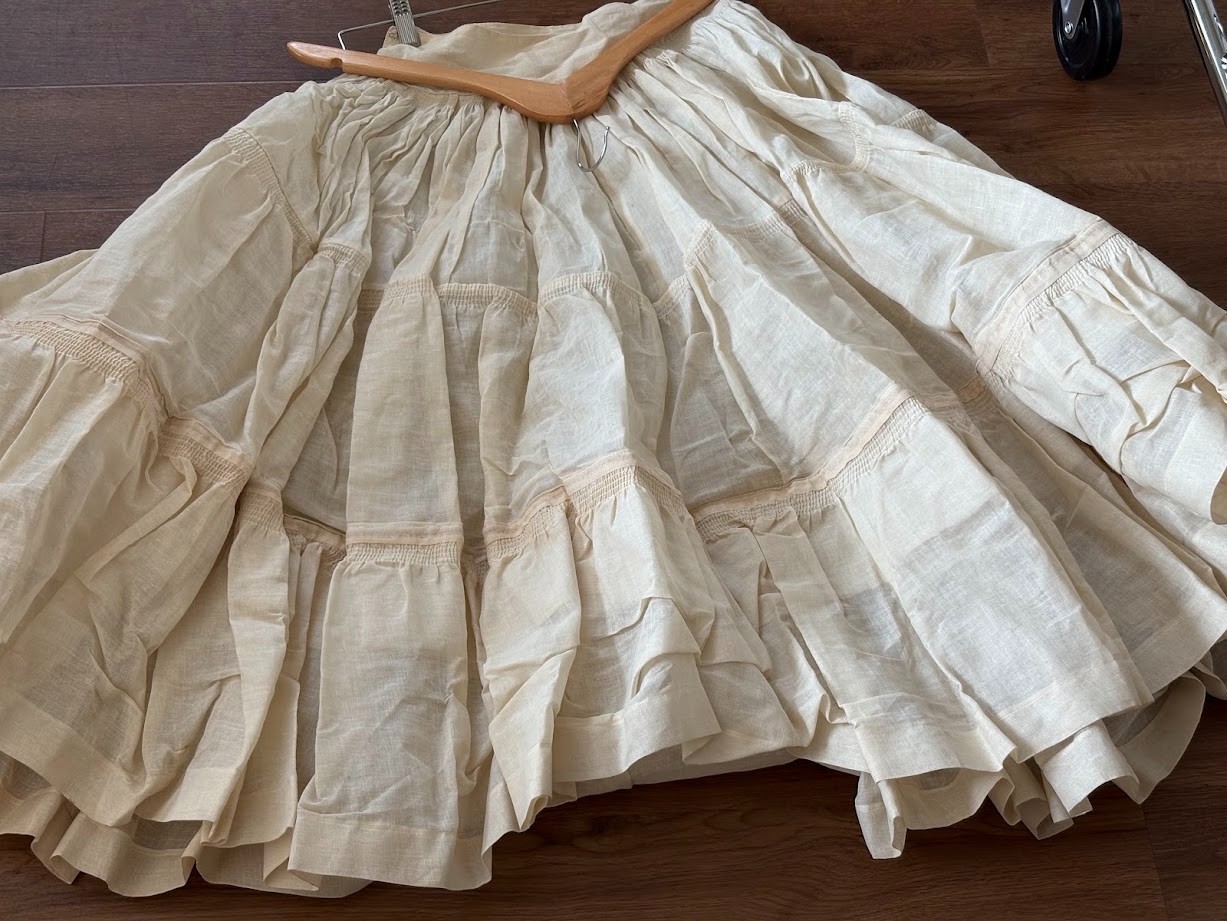 2pc lot VINTAGE FULL CIRCLE TIERED PETTICOAT SLIPS AS IS FOR REPURPOSING