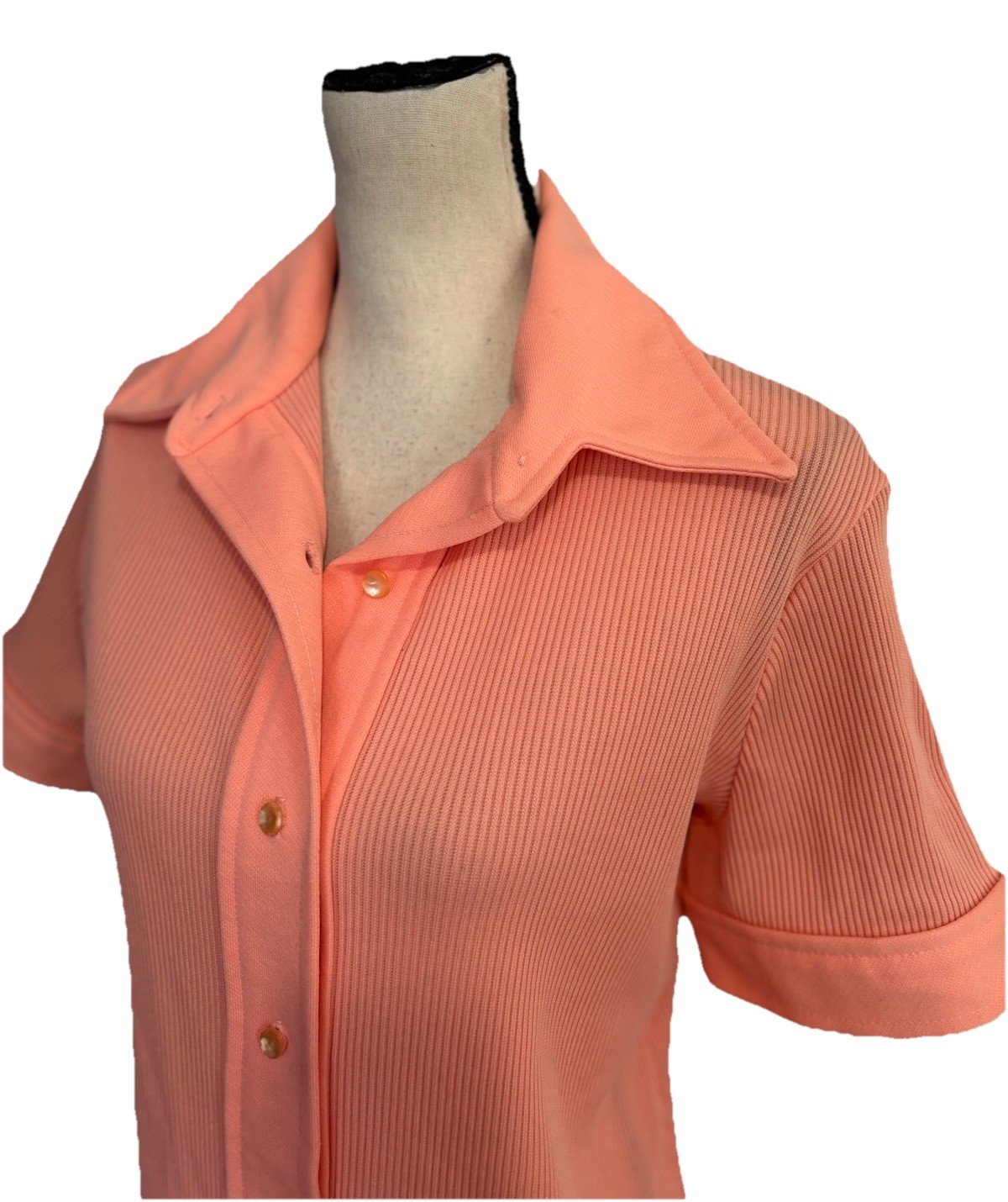 Vintage 70s Top Stage 7 Women’s Orange Shirt Blouse Pointed Collar XL