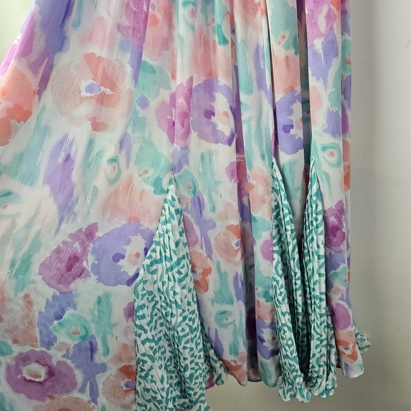 80s Vintage Assorti by Susan Freis Pastel Ruffle Bodice Dress Small Ruffle LS