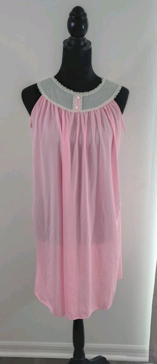 Vtg 1960s Radcliffe Pink Babydoll Nightgown Pleated Lace Mini Slip Dress Small
