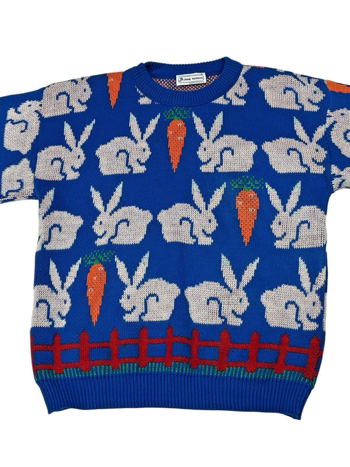 Jane Adams Bunny Carrot Knit Sweater Size M or L Acrylic Pullover Easter READ