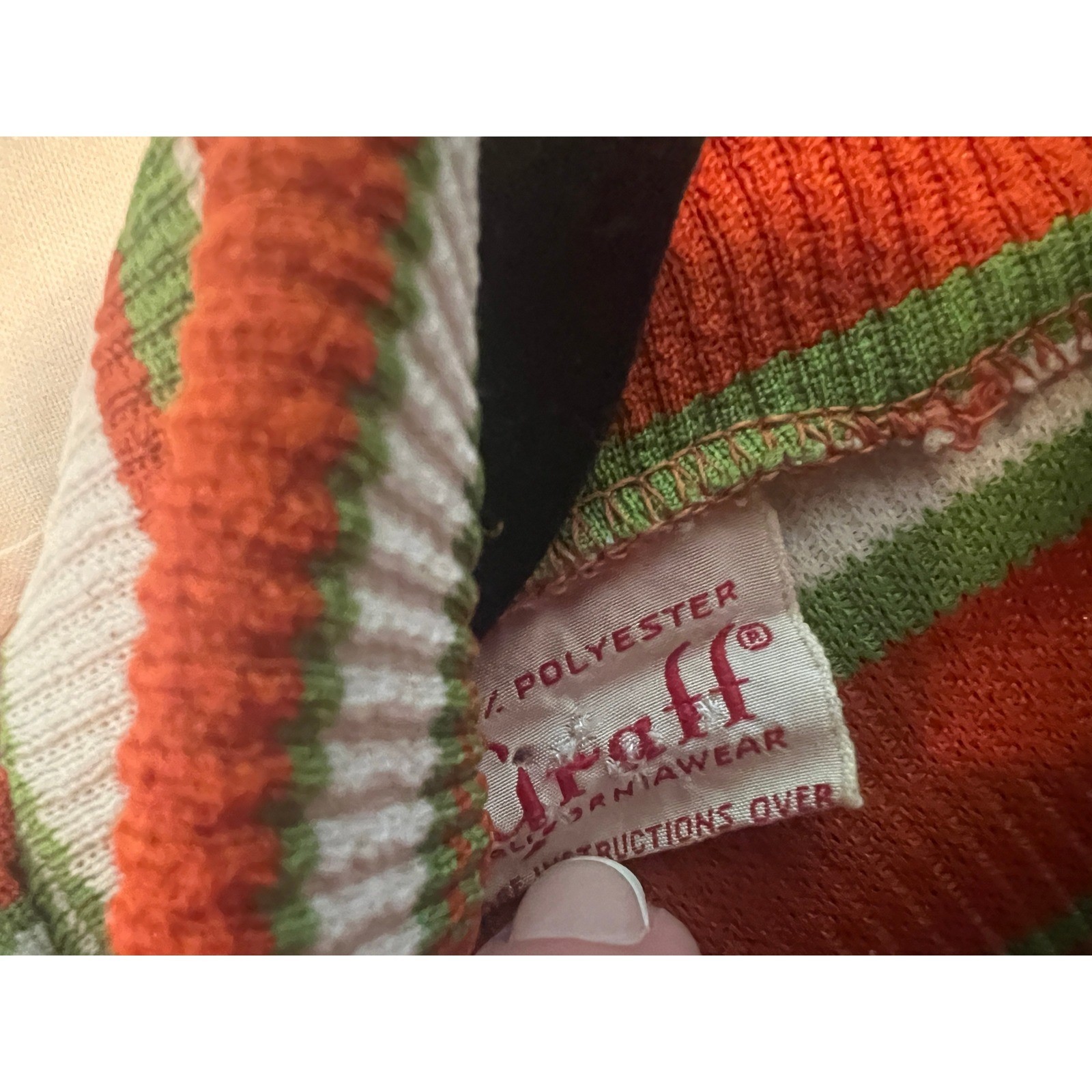 Vintage Mock Turtleneck Top M Striped 1970s Zip Ribbed Knit Poly Orange Green