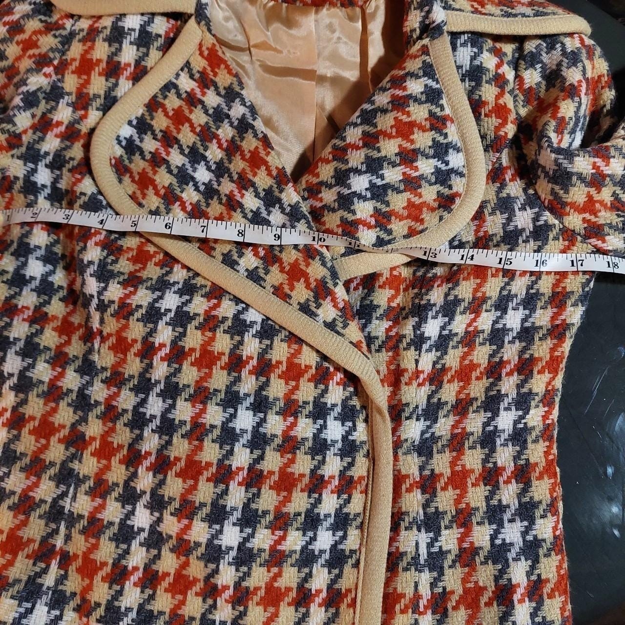 Vintage Country Set deadstock grey, tan, orange, and white houndstooth jacket.