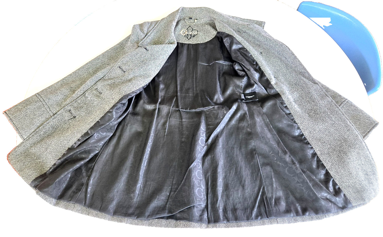 Vintage GUESS Wool Blend Pea Coat Black & White Tweed Women’s Size Small