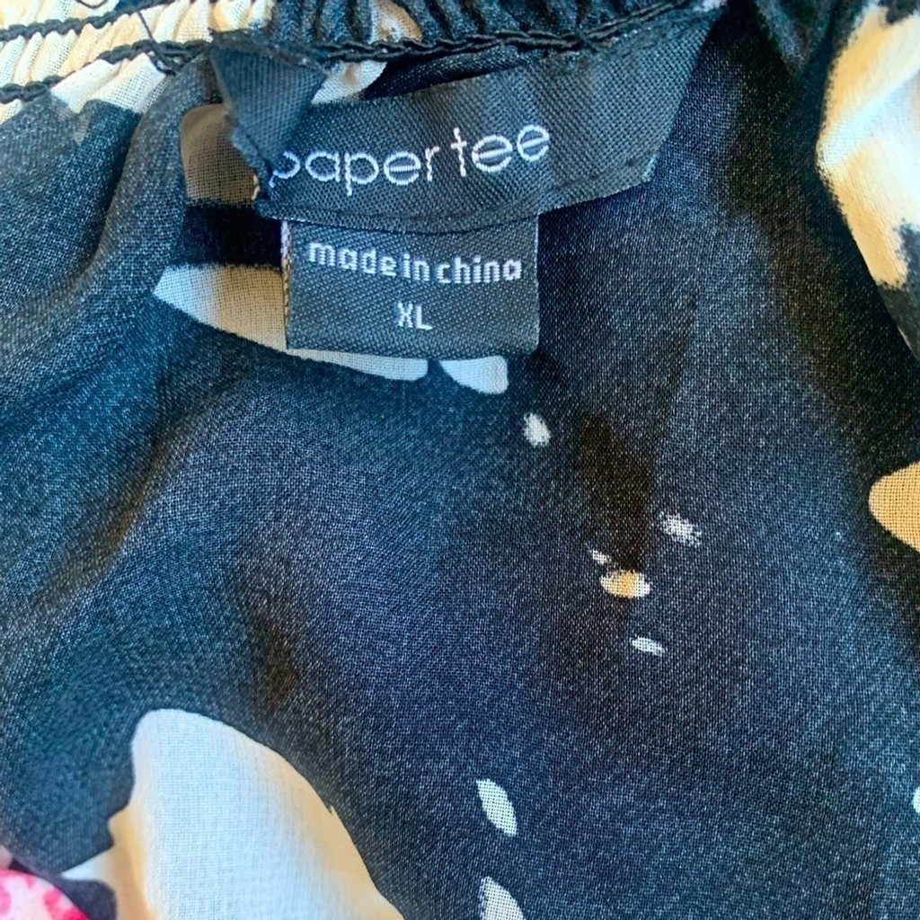 Vintage Paper Tee Black & White Floral Shear Open Sleeve Top